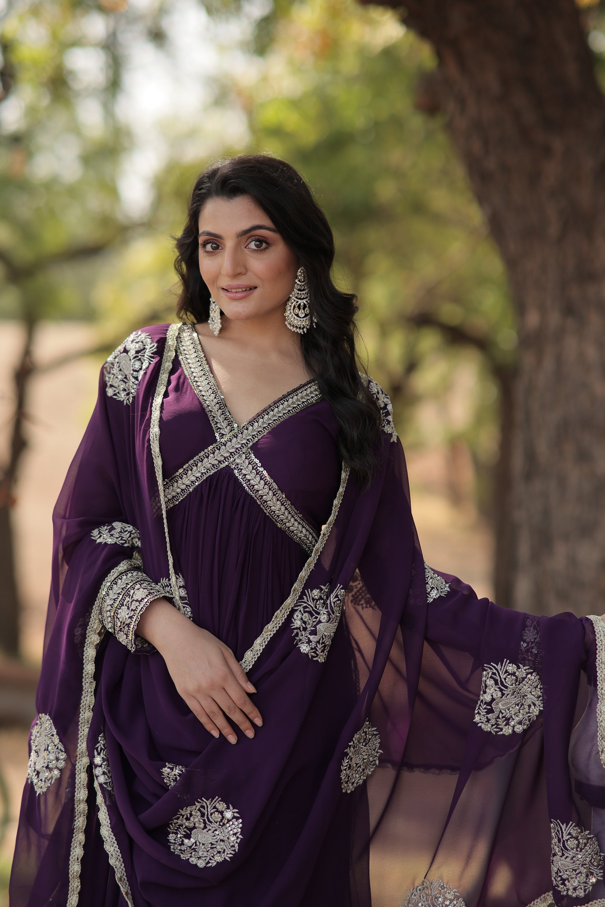 Purple embroidered Alia cut Jisha designer Anarkali gown