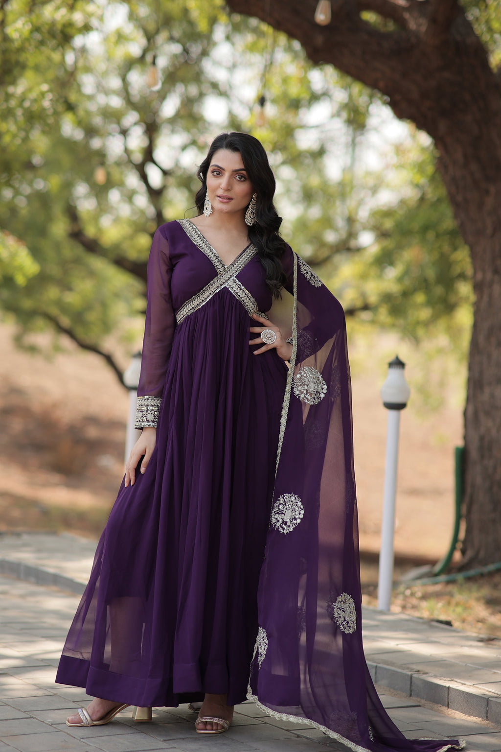 Purple embroidered Alia cut Jisha designer Anarkali gown