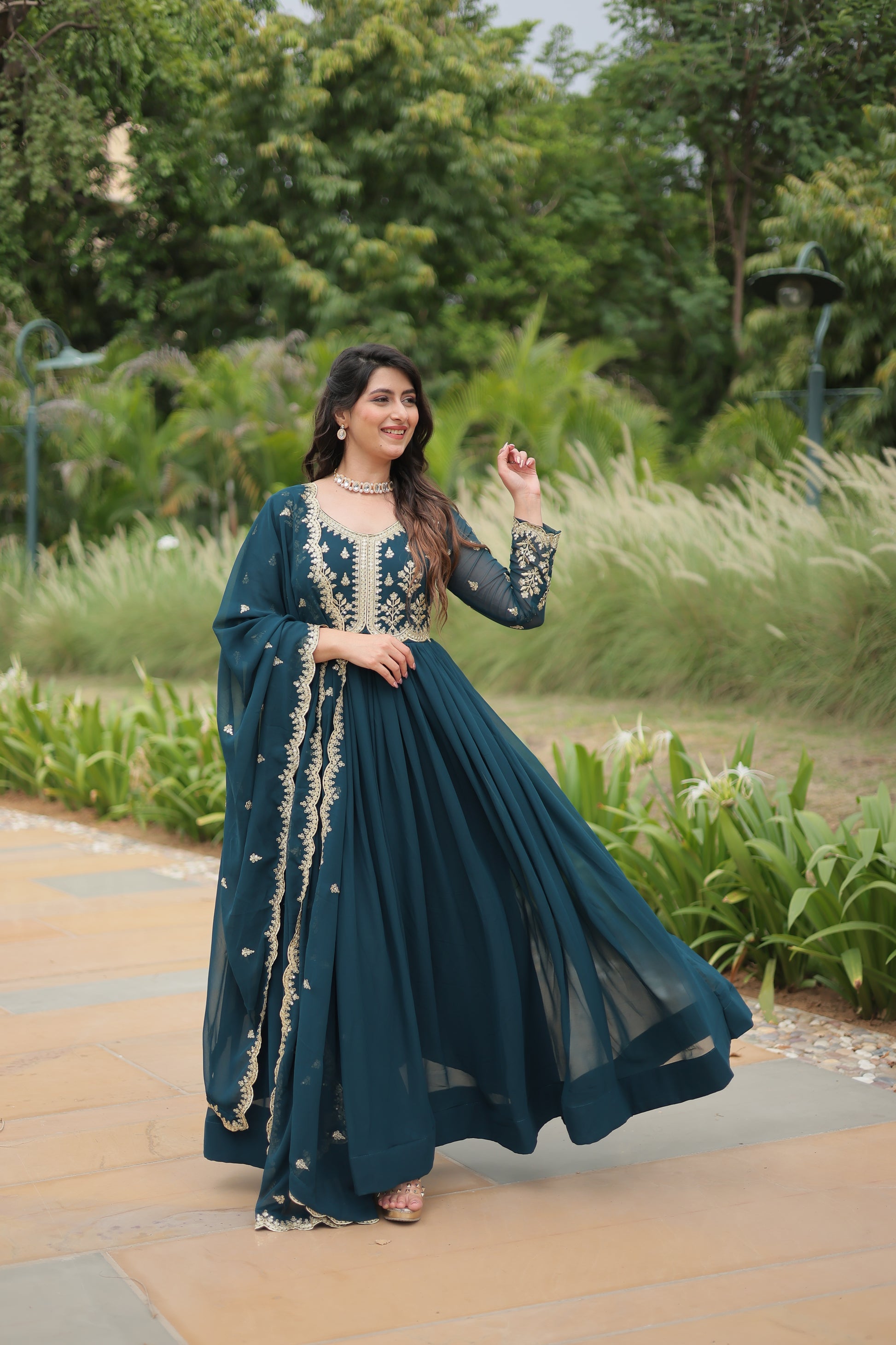 Jiyanshi Rama Embroidered Anarkali Gown Set