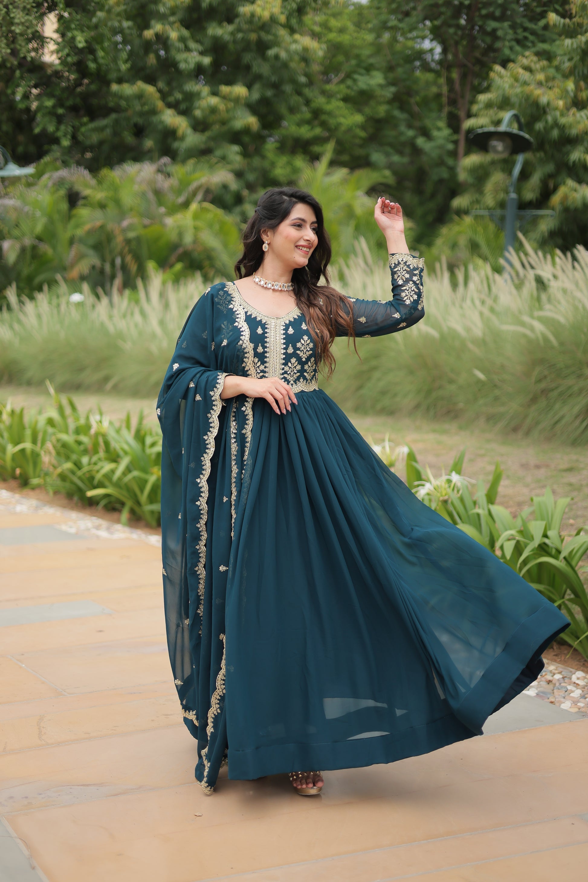 Jiyanshi Rama Embroidered Anarkali Gown Set