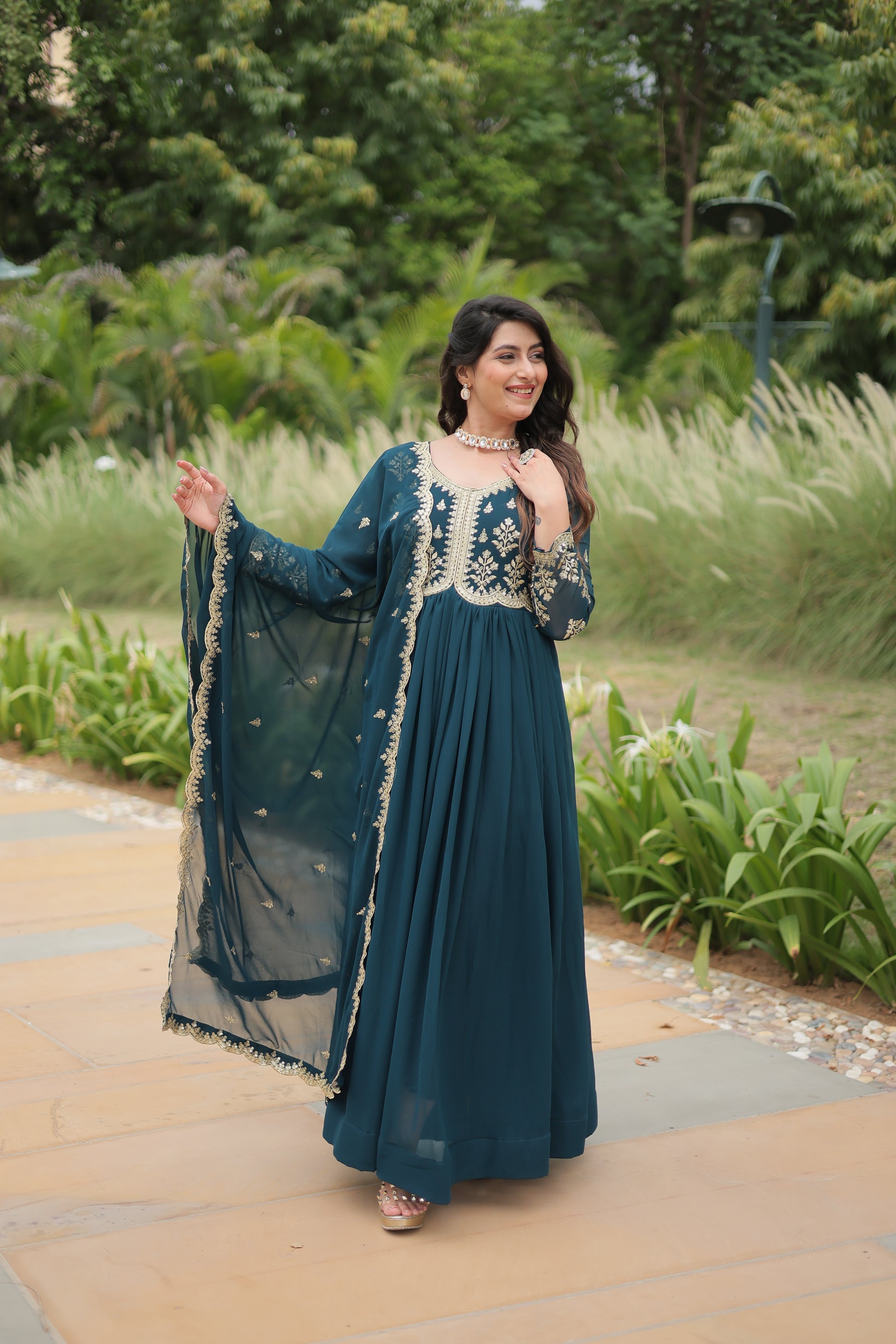 Jiyanshi Rama Embroidered Anarkali Gown Set