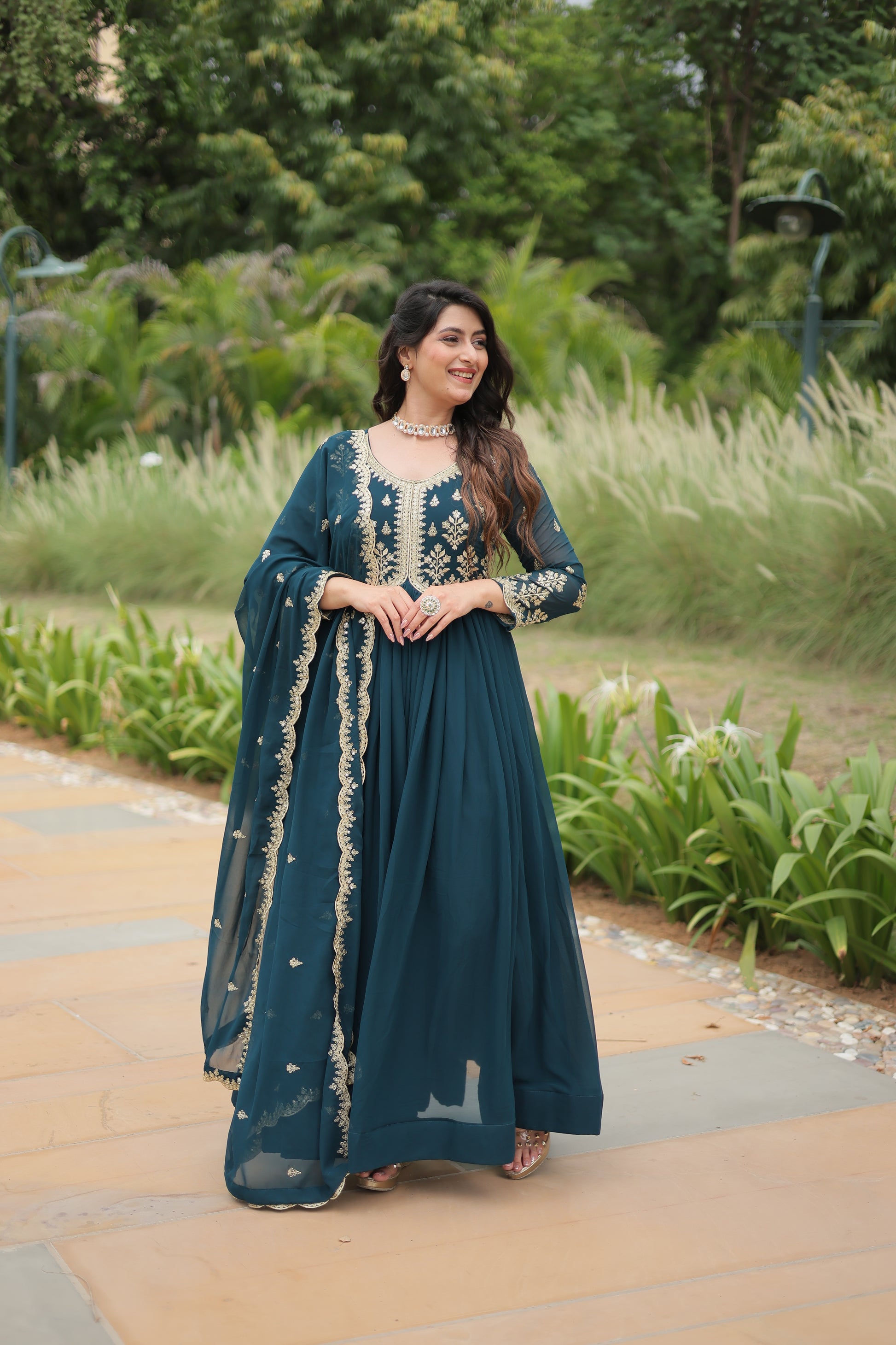 Jiyanshi Rama Embroidered Anarkali Gown Set