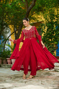 Niyu maroon faux blooming kurti with thread embroidery and bottom set