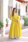 Yani Yellow Color Vichitra Silk Sequins Embroidered Work Gown with Dupatta