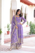 Vyoma Lavender Purple Silver Crunchy Rich Sequins Embroidered Work Gown Set