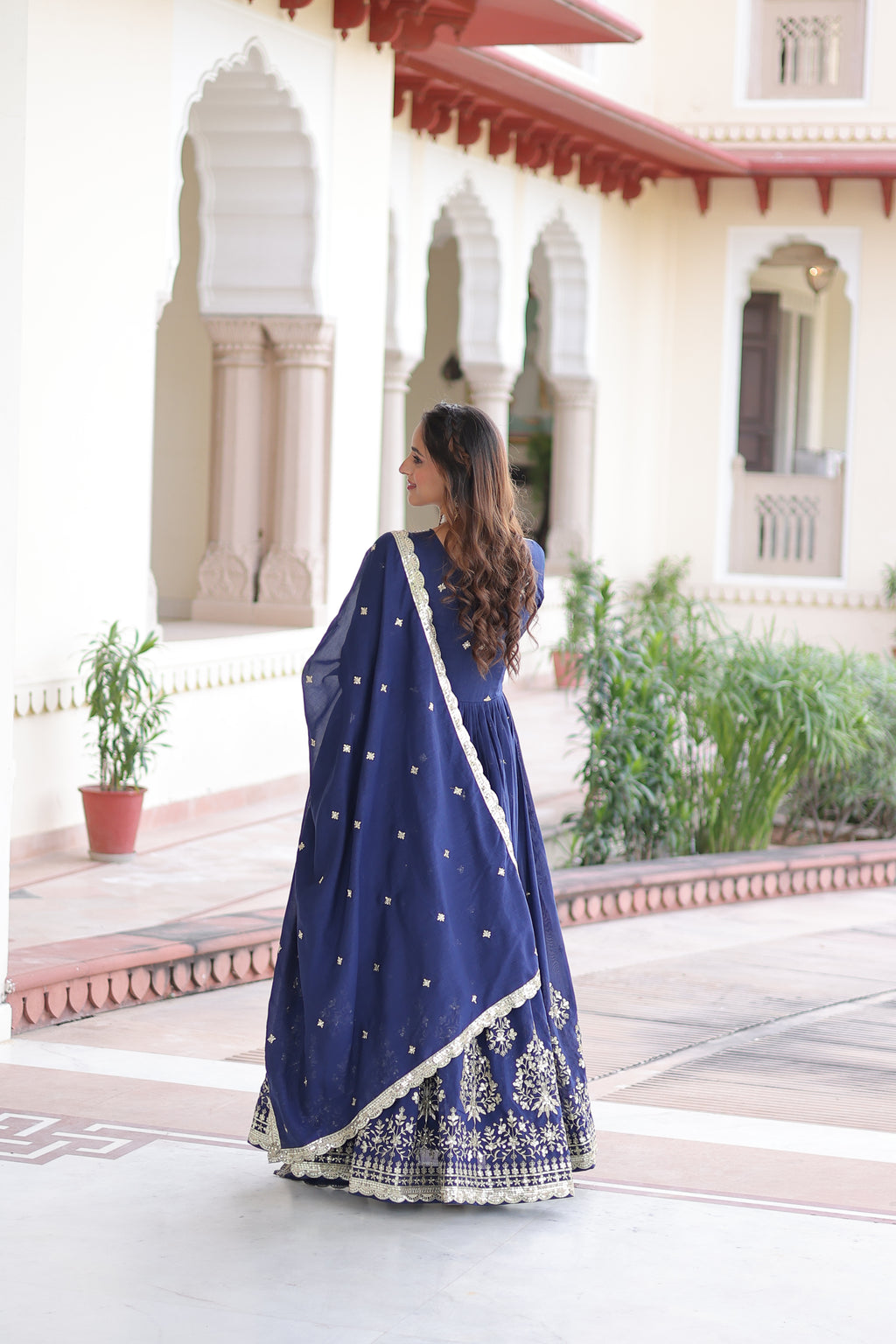 Tisara Blue Color Vichitra Silk Rich Sequins Embroidered Work Gown with Dupatta