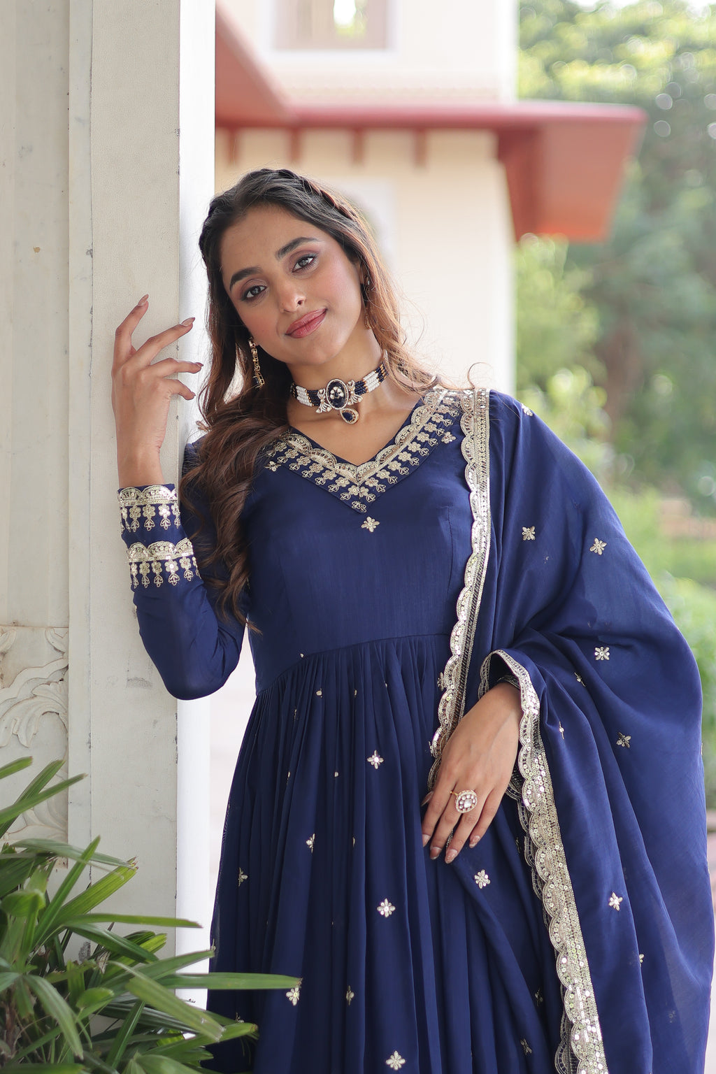 Tisara Blue Color Vichitra Silk Rich Sequins Embroidered Work Gown with Dupatta