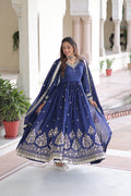 Tisara Blue Color Vichitra Silk Rich Sequins Embroidered Work Gown with Dupatta