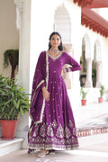 Tisara Purple Color Vichitra Silk Rich Sequins Embroidered Work Gown with Dupatta