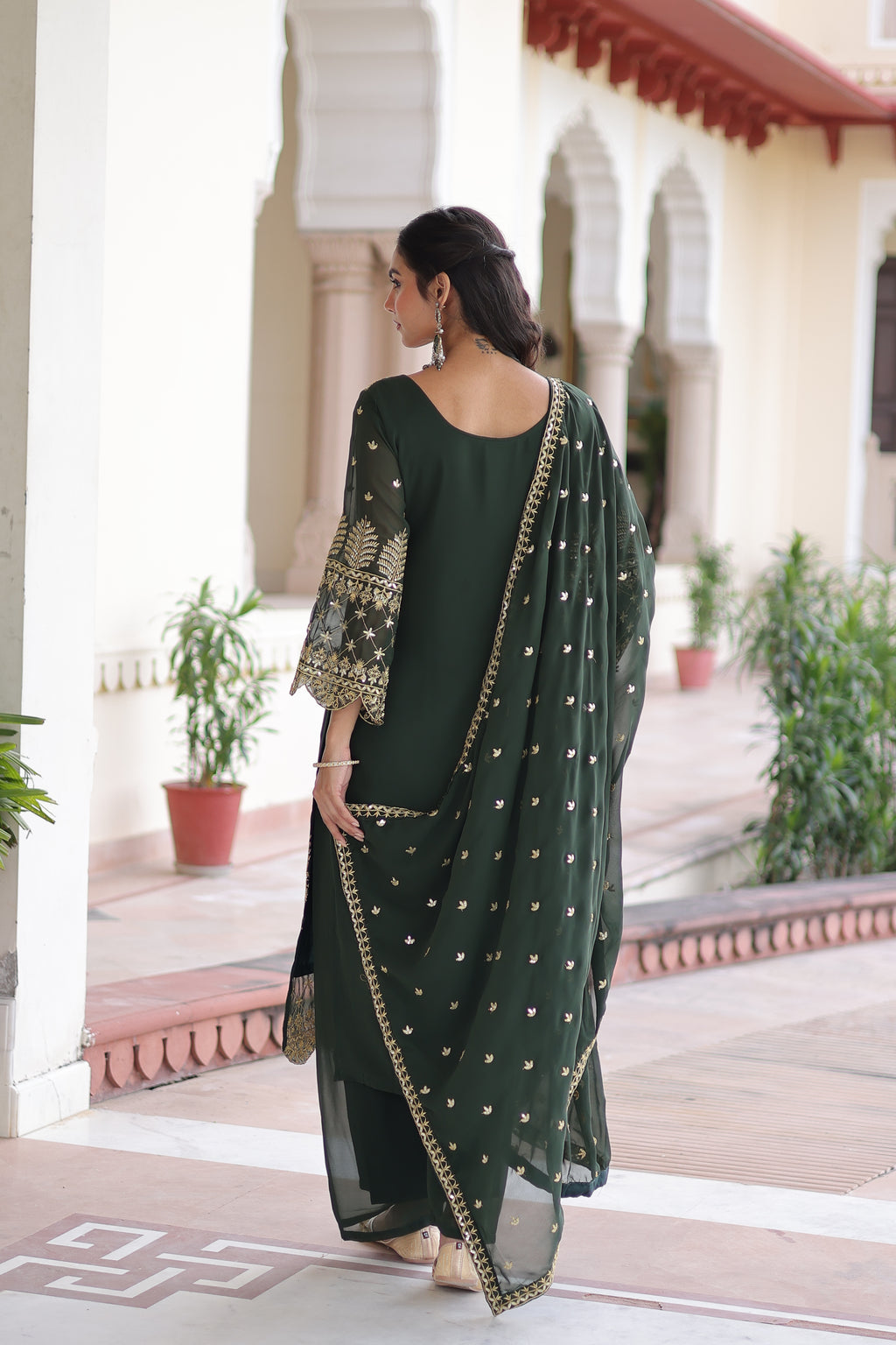 Irya Green Color Faux Blooming Embroidered Work Kurti Set with Dupatta