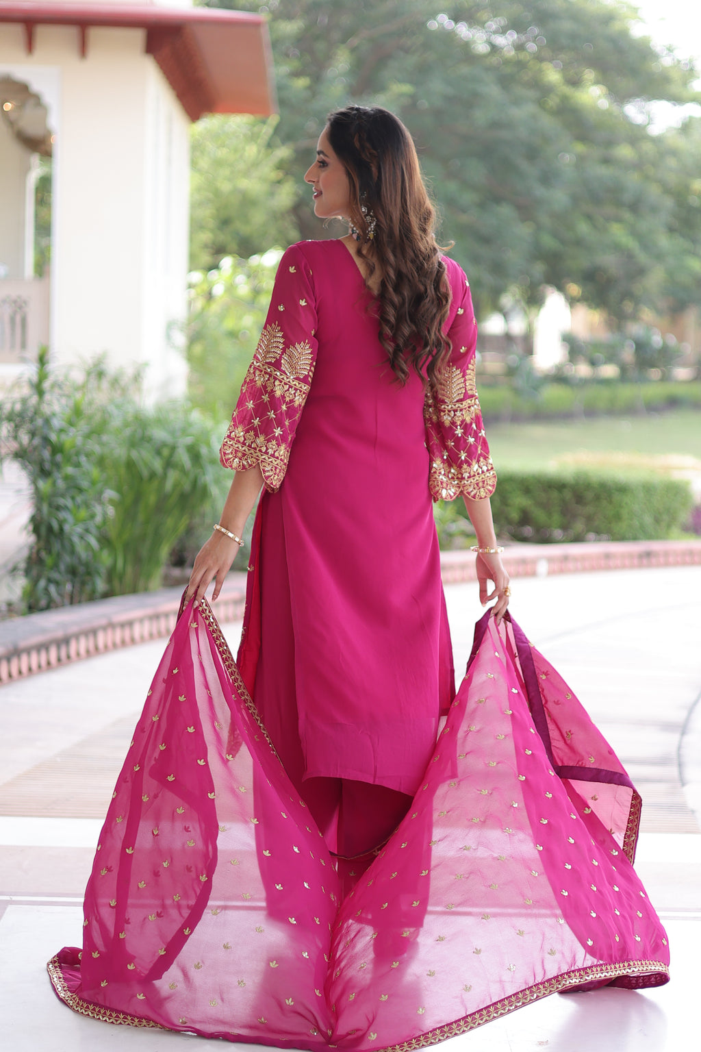 Irya Pink Color Faux Blooming Embroidered Work Kurti Set with Dupatta