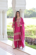 Irya Pink Color Faux Blooming Embroidered Work Kurti Set with Dupatta