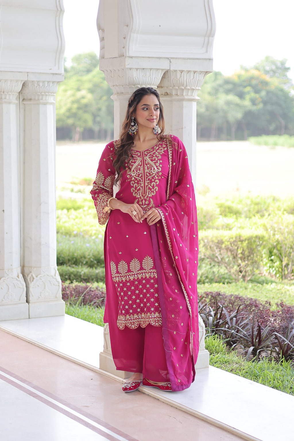 Irya Pink Color Faux Blooming Embroidered Work Kurti Set with Dupatta