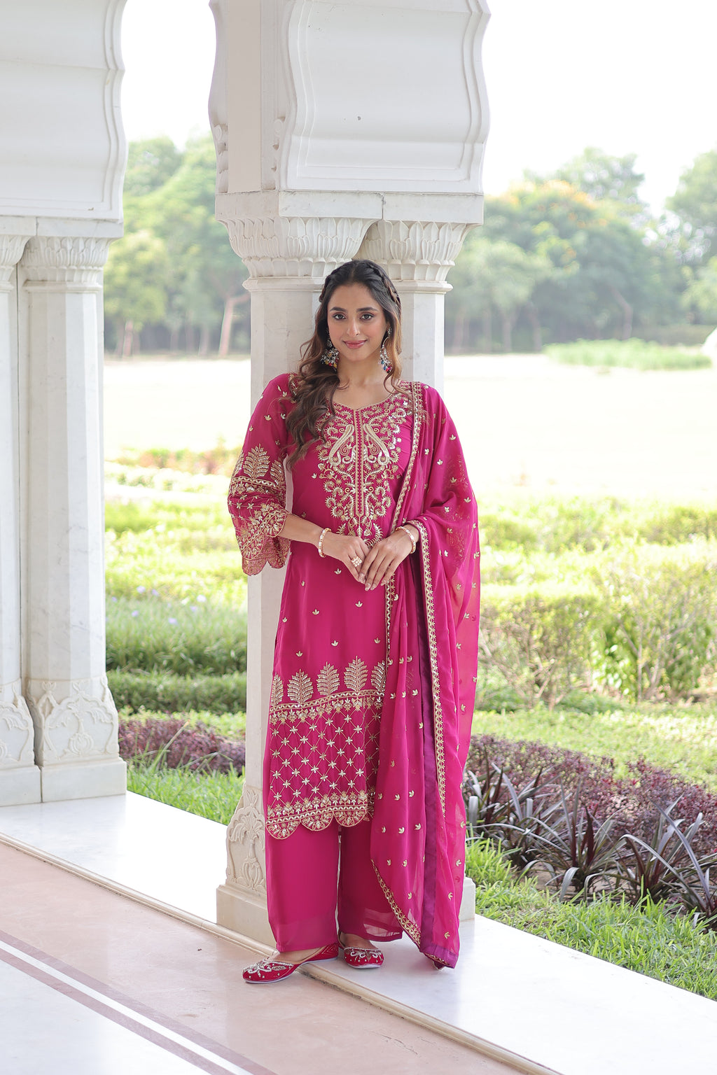 Irya Pink Color Faux Blooming Embroidered Work Kurti Set with Dupatta