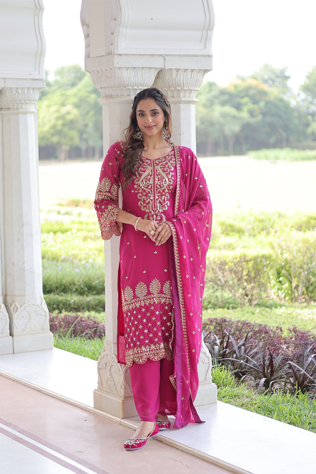 Irya Pink Color Faux Blooming Embroidered Work Kurti Set with Dupatta