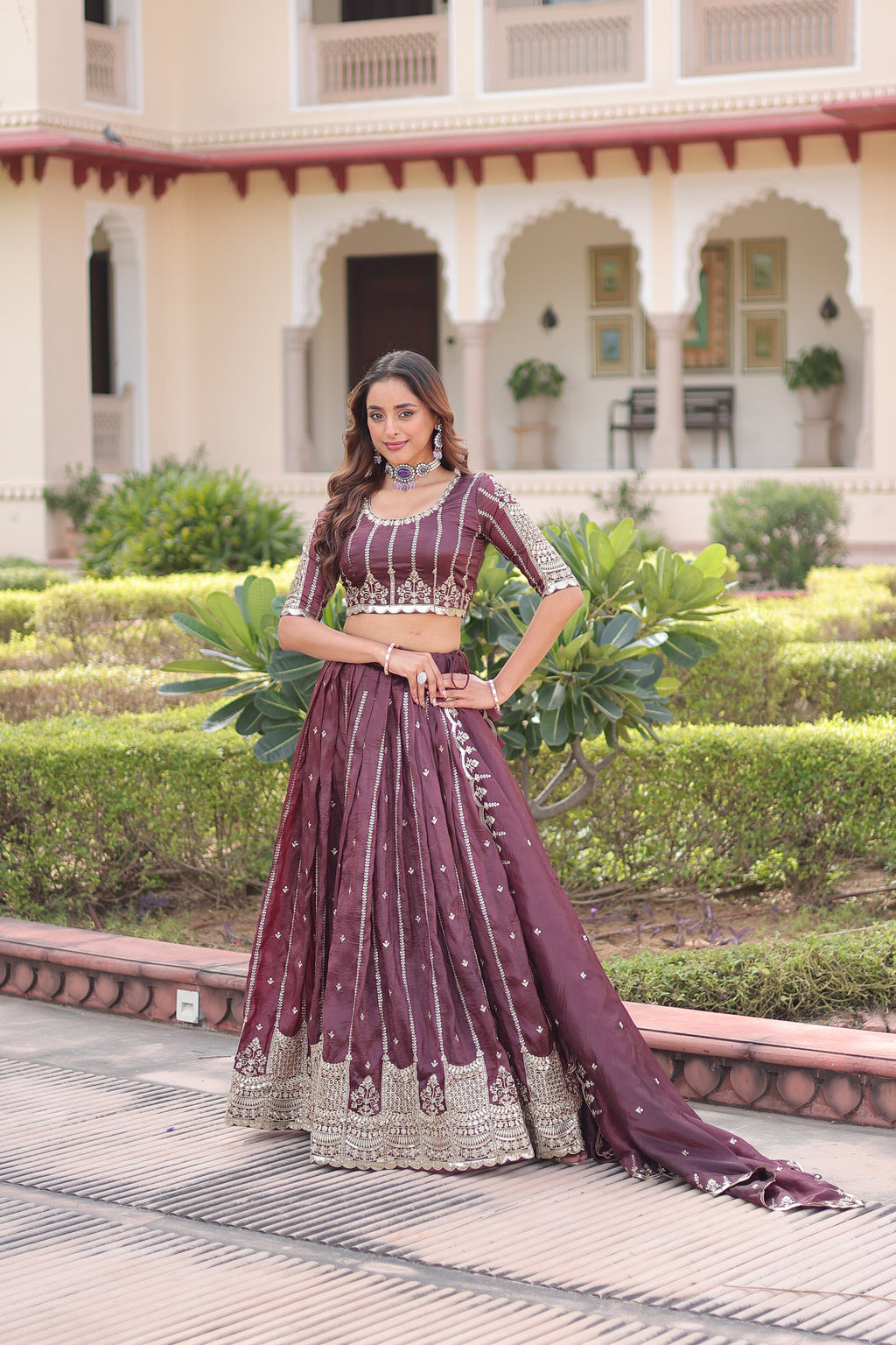 Vireen Brown Color Gold Crush Sequins Zari Embroidered Work Lehenga Choli