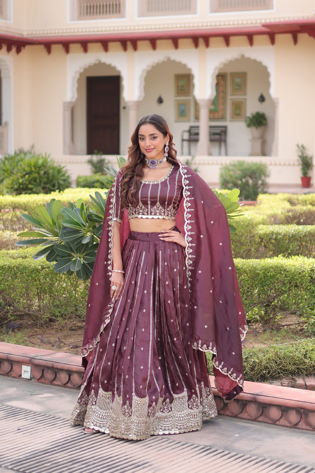 Vireen Brown Color Gold Crush Sequins Zari Embroidered Work Lehenga Choli