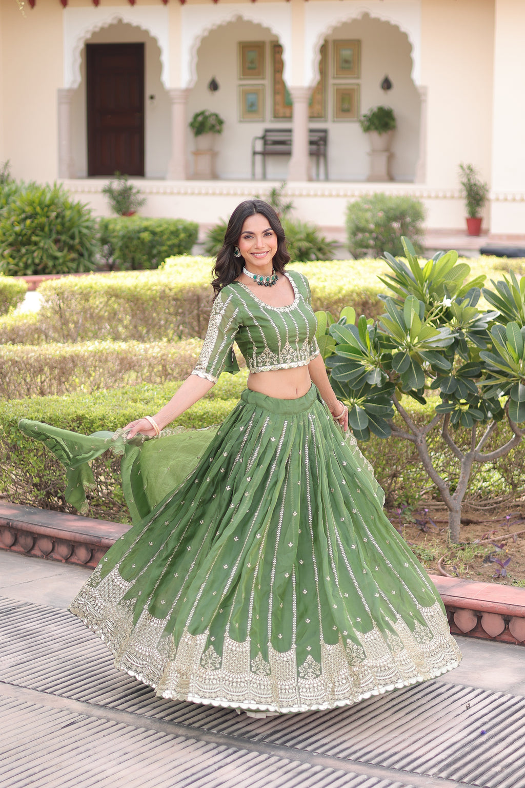 Vireen Green Color Gold Crush Sequins Zari Embroidered Work Lehenga Choli