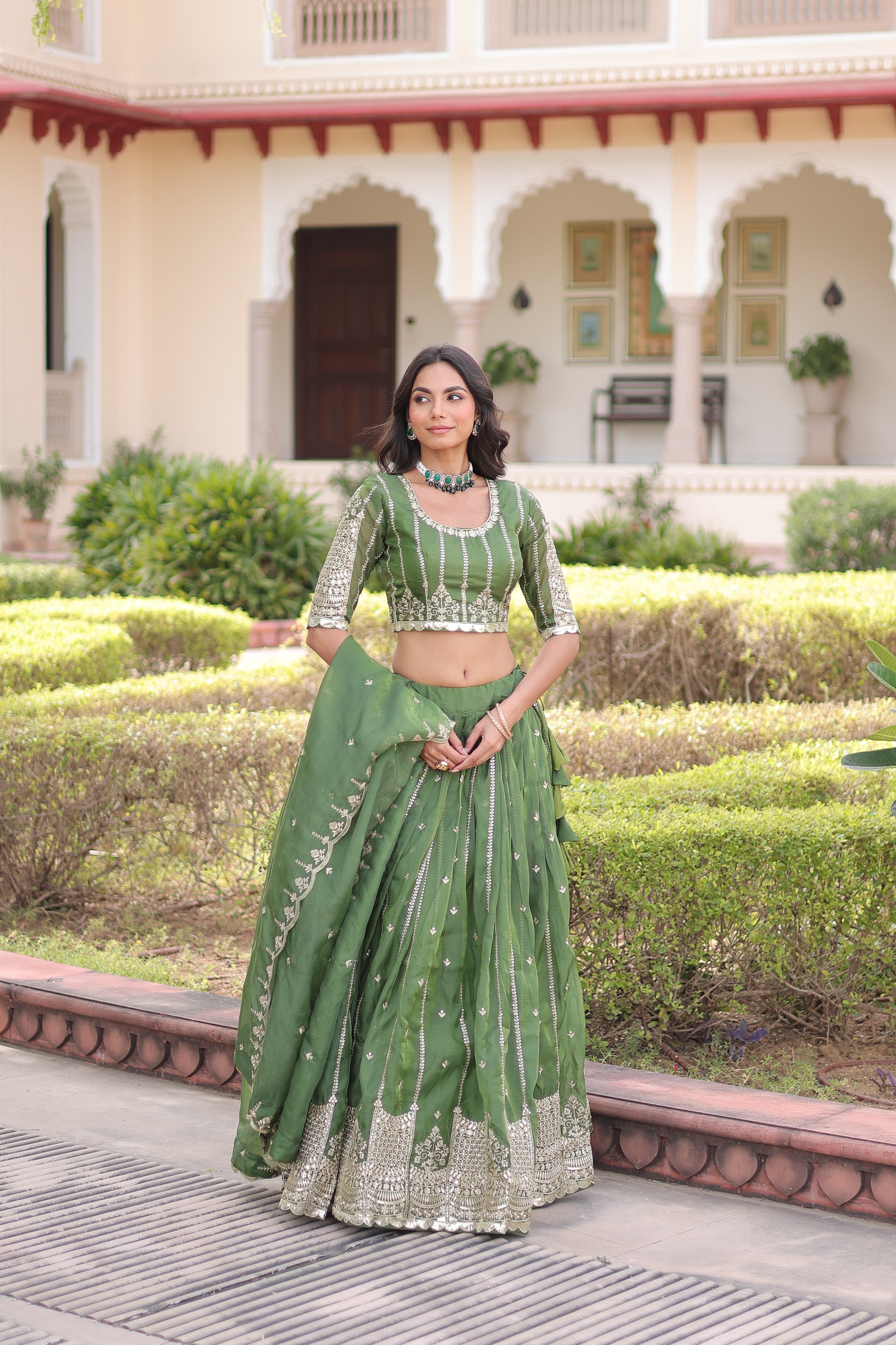 Vireen Green Color Gold Crush Sequins Zari Embroidered Work Lehenga Choli