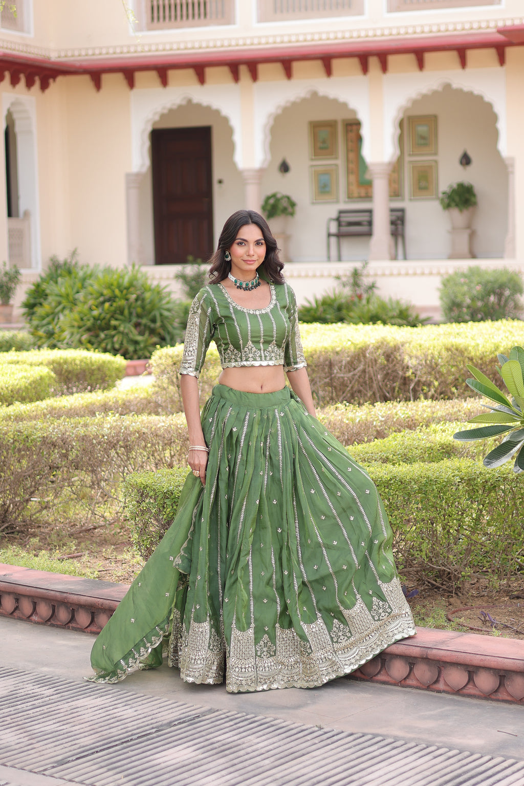 Vireen Green Color Gold Crush Sequins Zari Embroidered Work Lehenga Choli