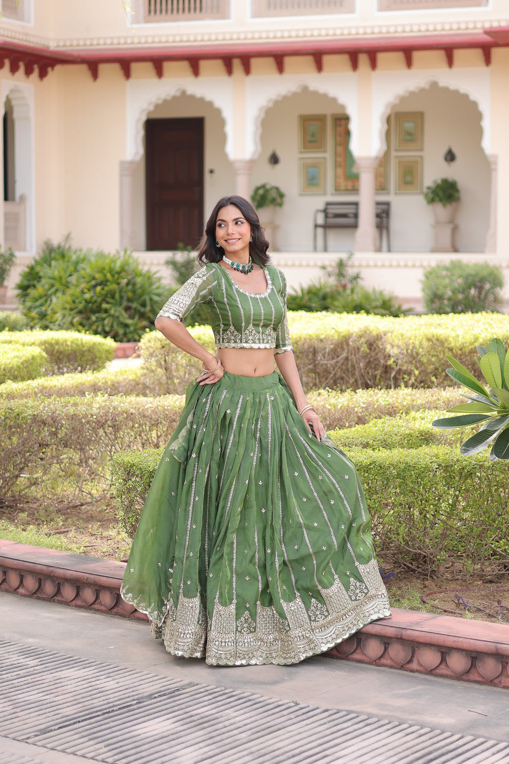 Vireen Green Color Gold Crush Sequins Zari Embroidered Work Lehenga Choli