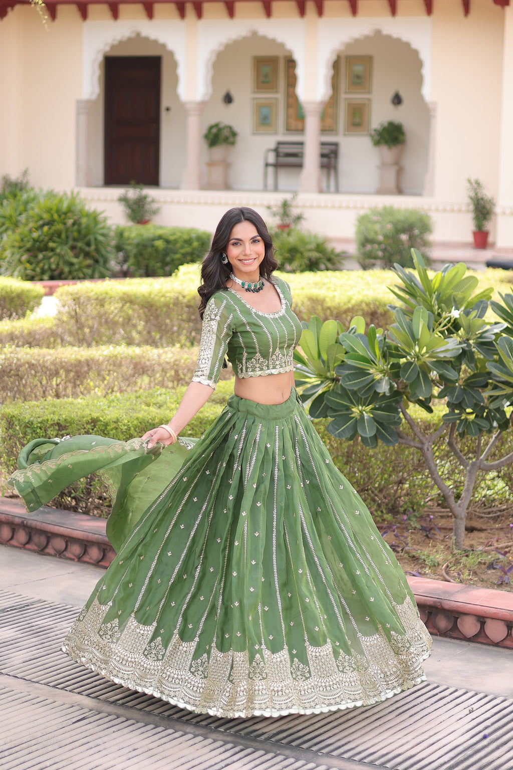 Vireen Green Color Gold Crush Sequins Zari Embroidered Work Lehenga Choli