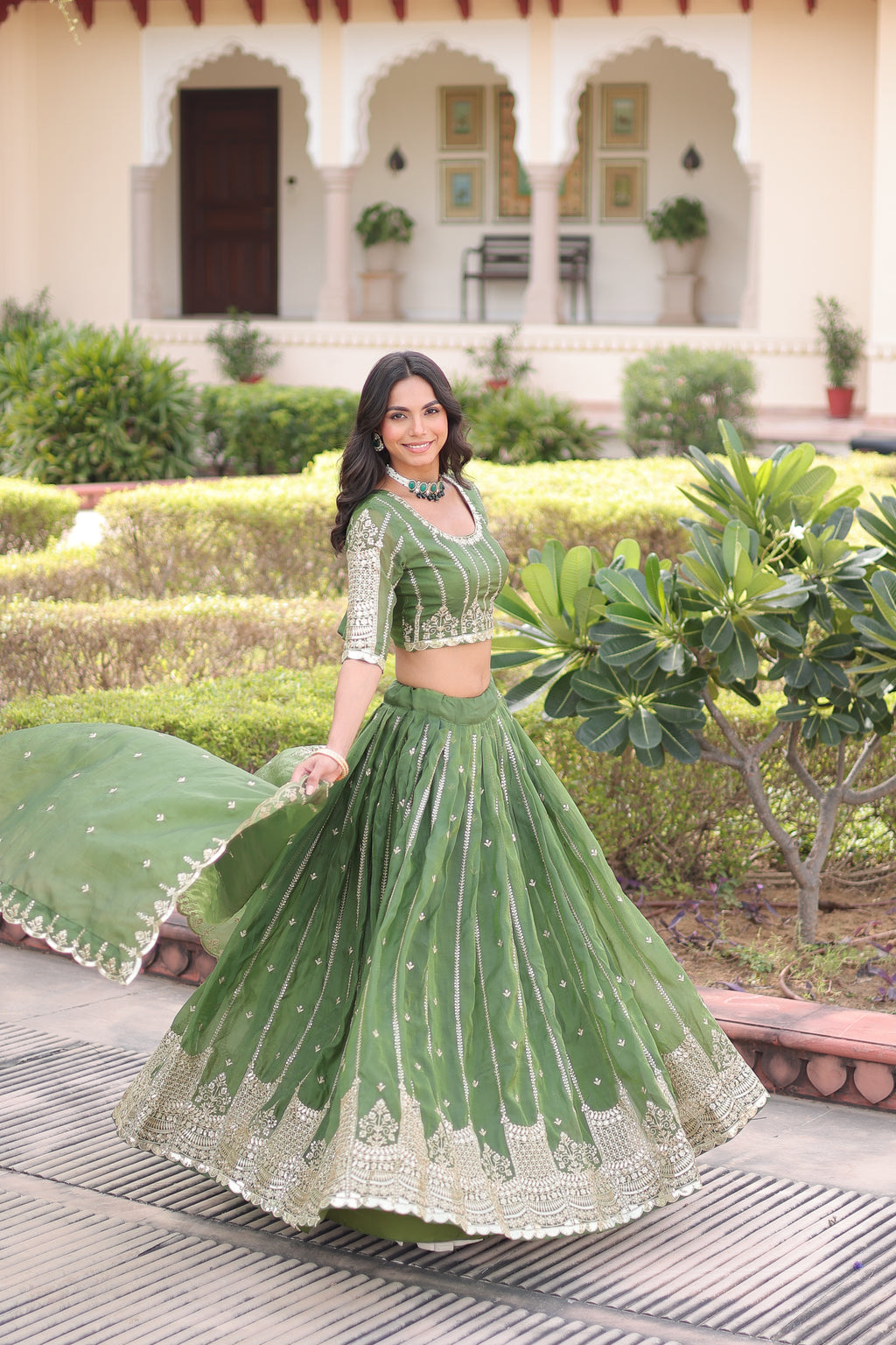 Vireen Green Color Gold Crush Sequins Zari Embroidered Work Lehenga Choli