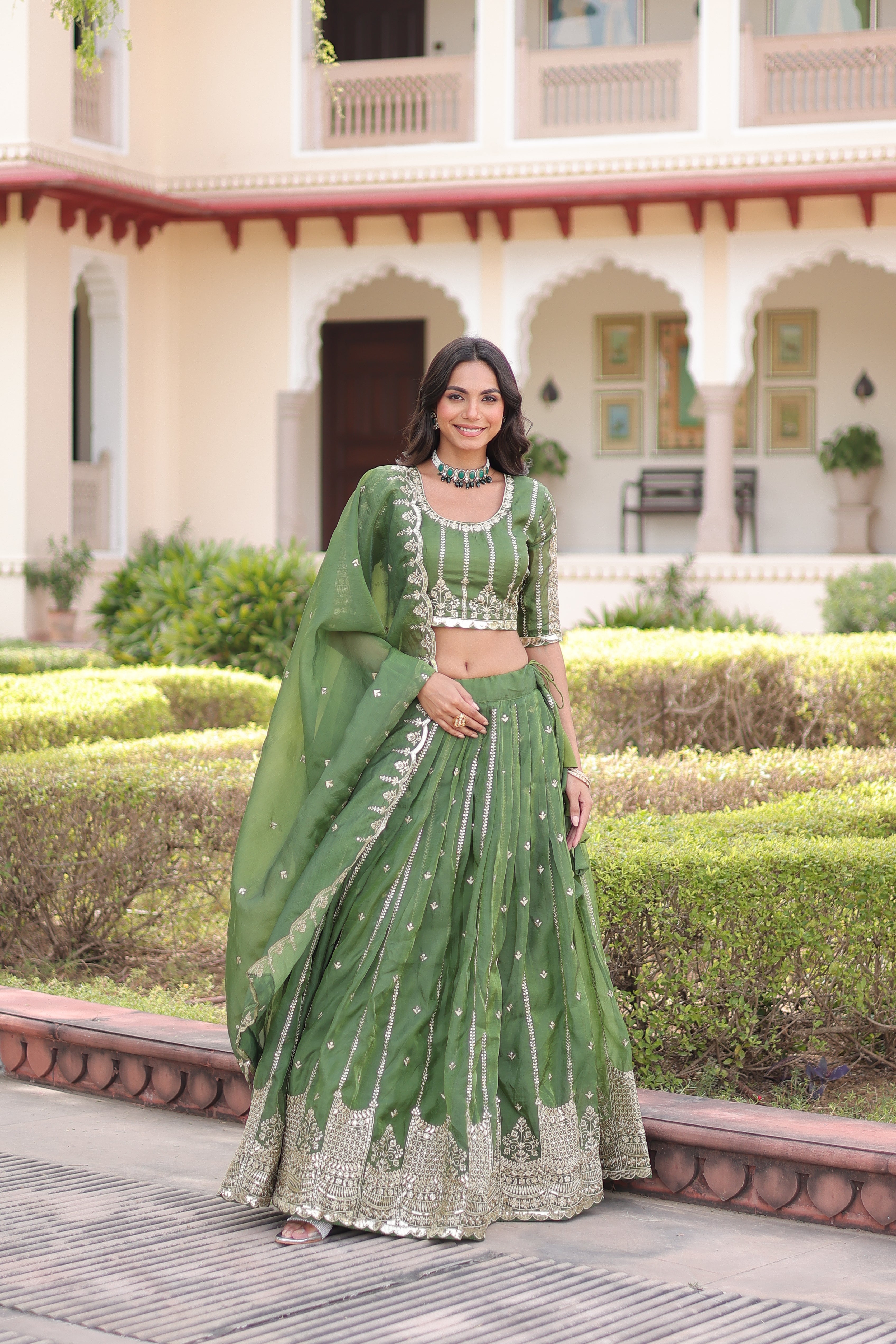Vireen Green Color Gold Crush Sequins Zari Embroidered Work Lehenga Choli