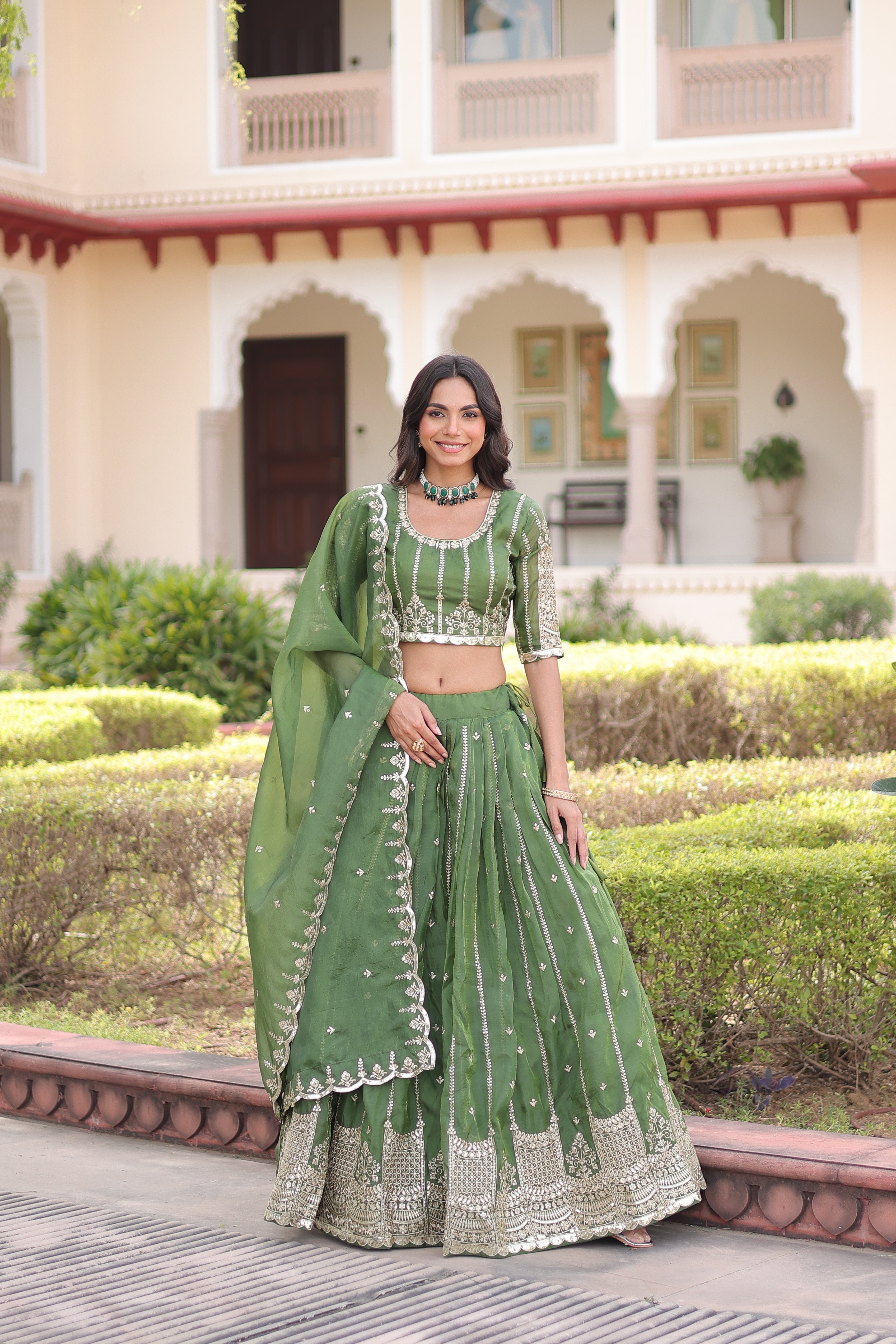 Vireen Green Color Gold Crush Sequins Zari Embroidered Work Lehenga Choli