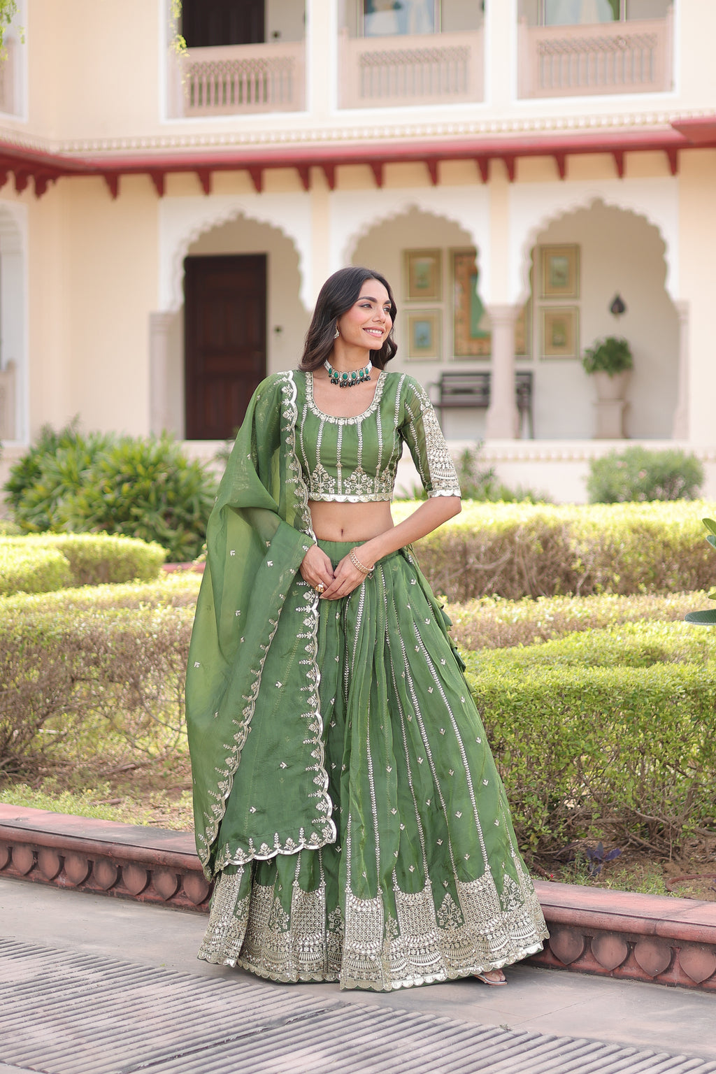 Vireen Green Color Gold Crush Sequins Zari Embroidered Work Lehenga Choli