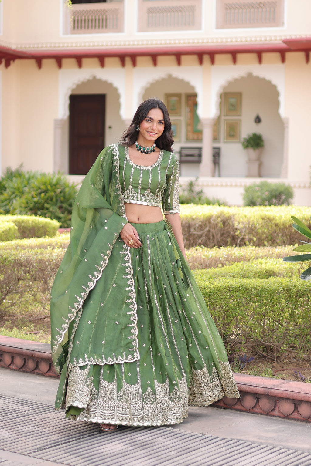 Vireen Green Color Gold Crush Sequins Zari Embroidered Work Lehenga Choli