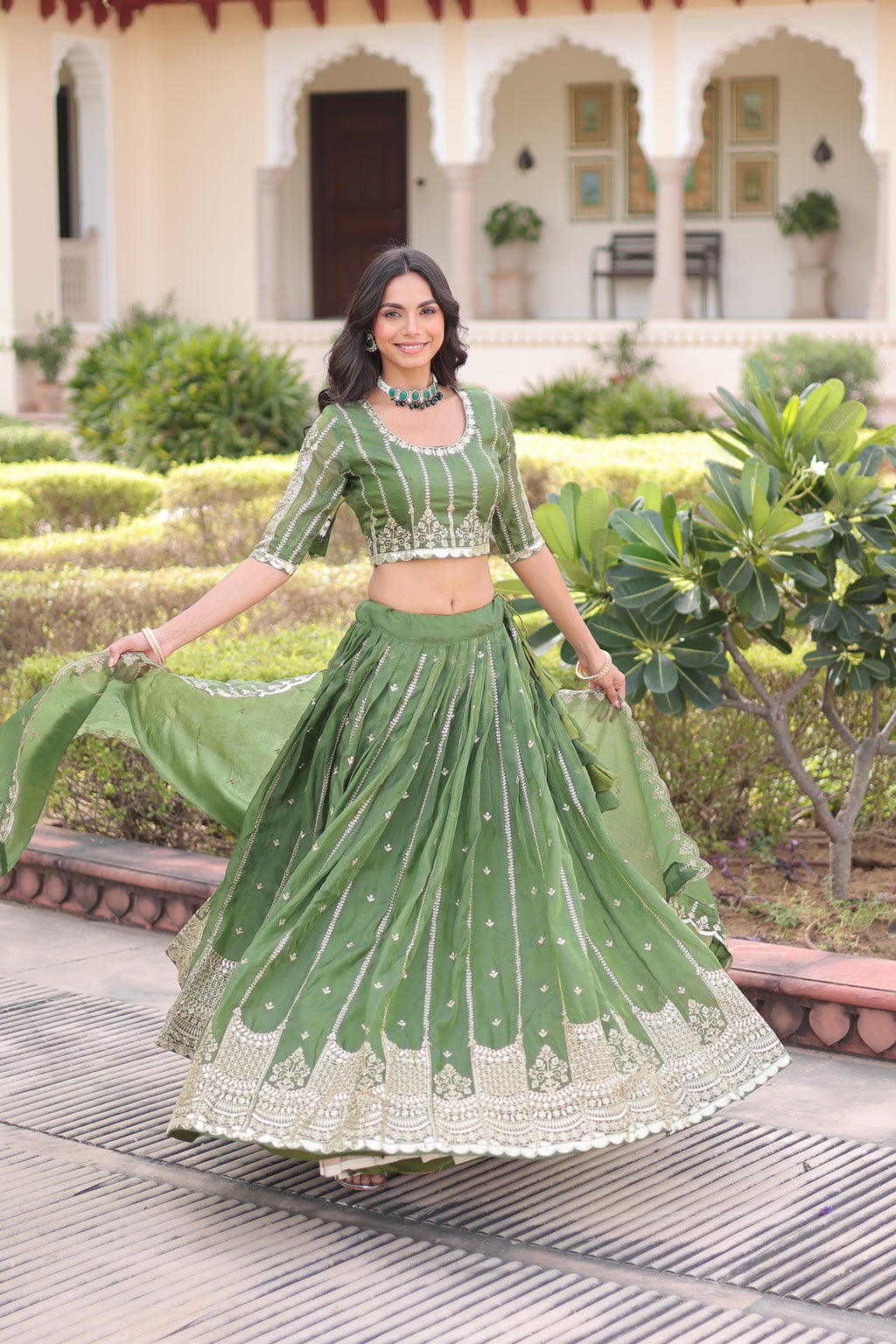 Vireen Green Color Gold Crush Sequins Zari Embroidered Work Lehenga Choli