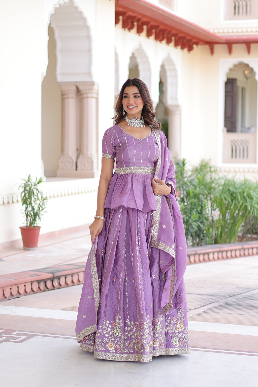Nimi Lavender Color Gold Crush Embroidery Zari Sequins Work Lehenga Choli