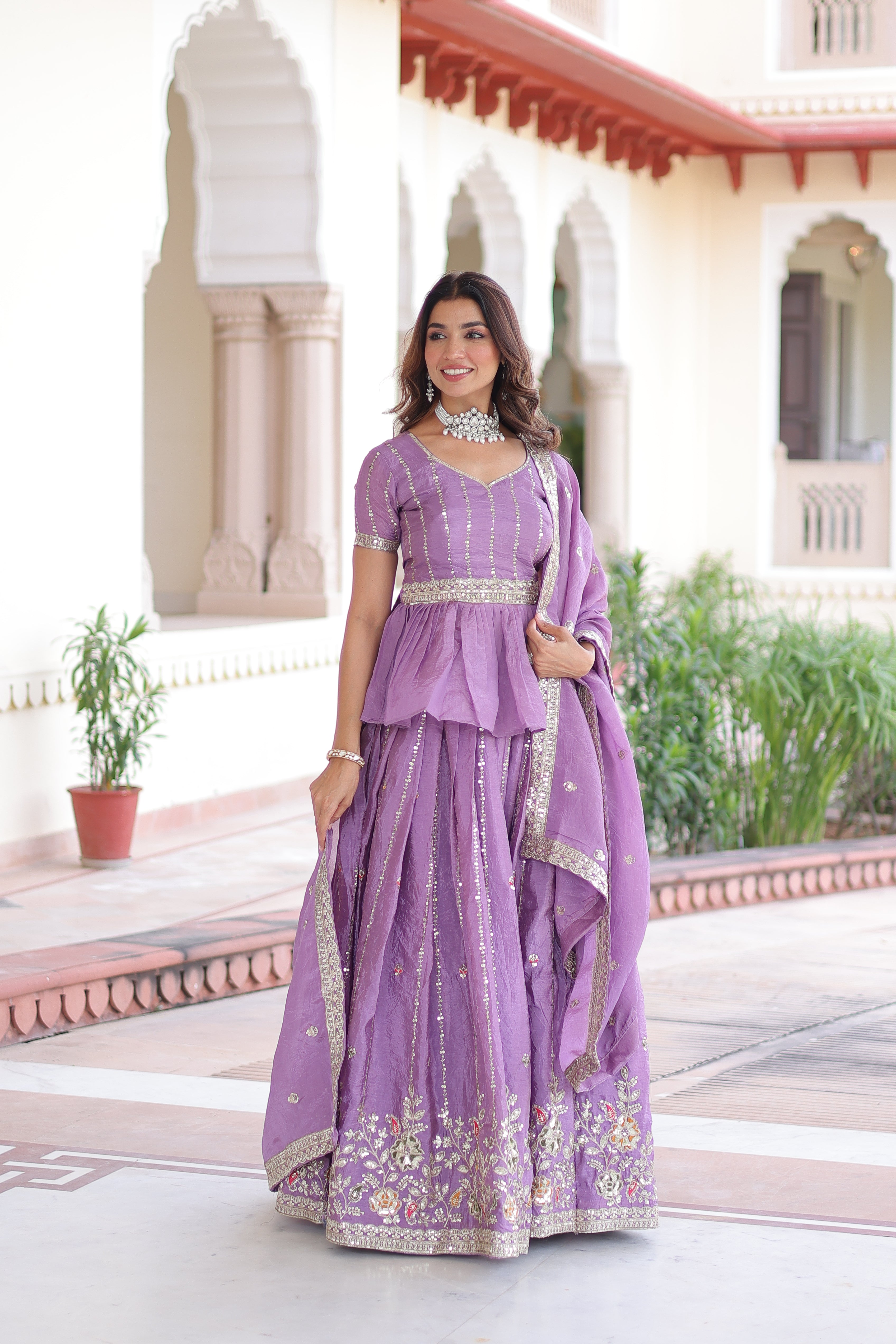 Nimi Lavender Color Gold Crush Embroidery Zari Sequins Work Lehenga Choli