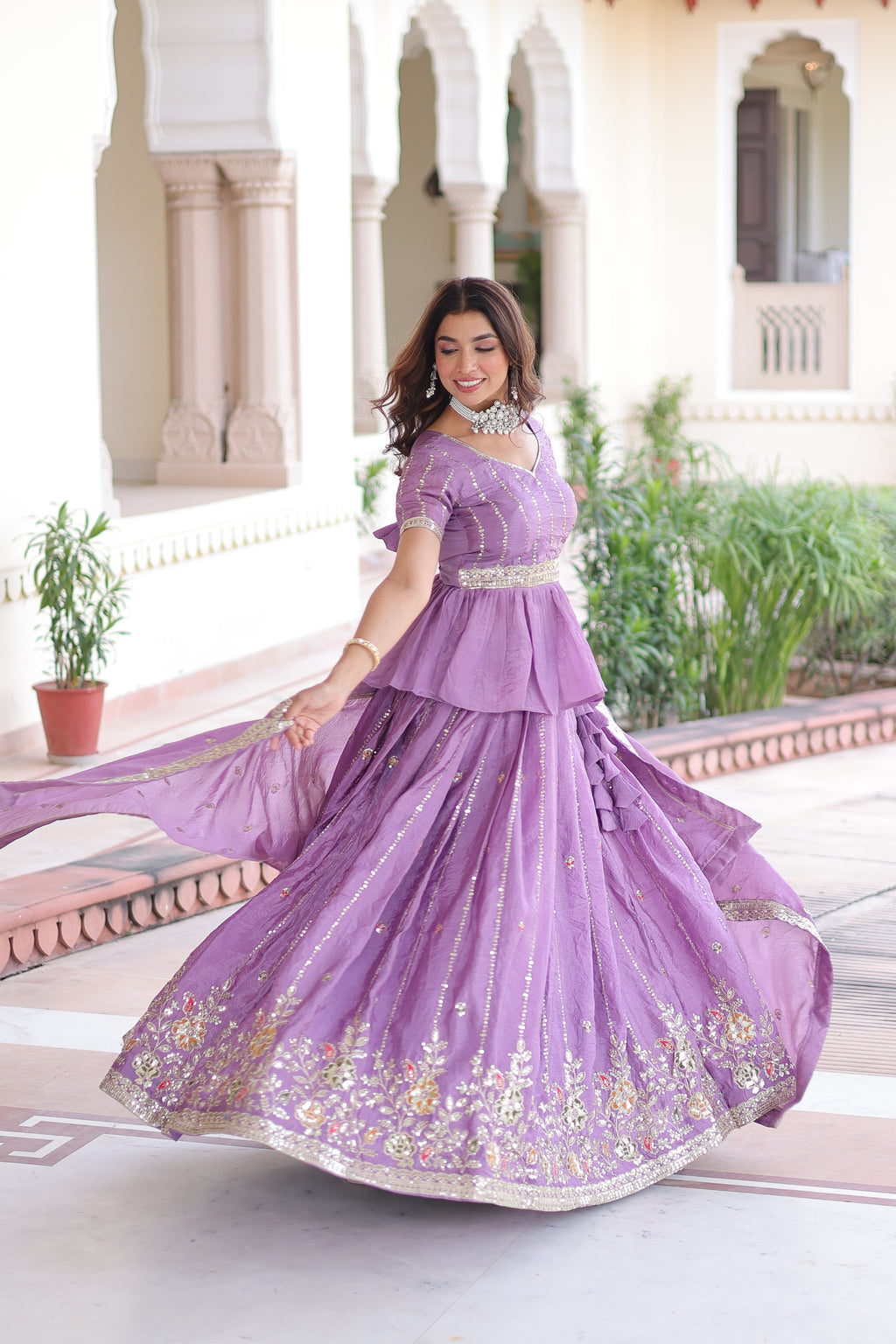 Nimi Lavender Color Gold Crush Embroidery Zari Sequins Work Lehenga Choli
