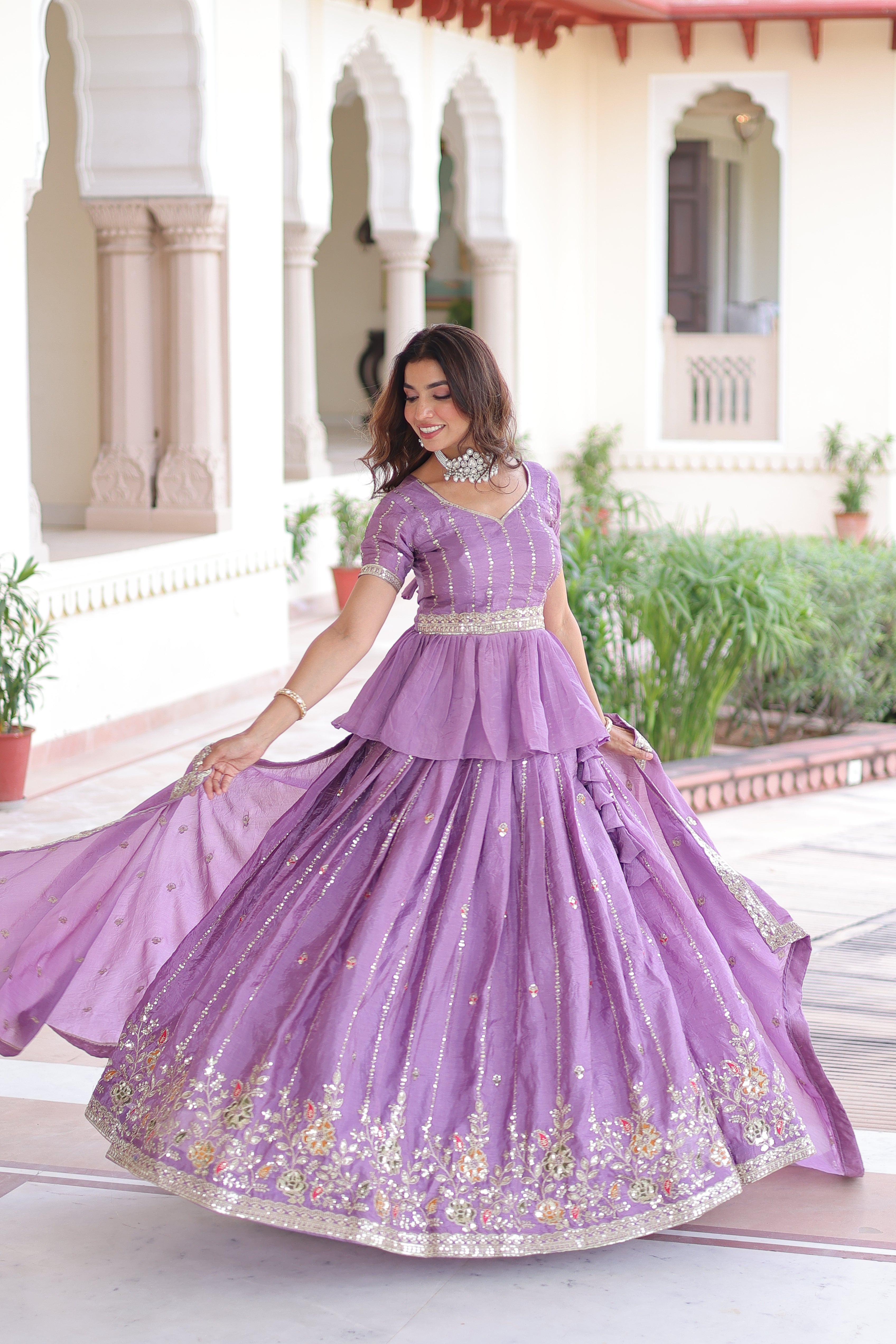 Nimi Lavender Color Gold Crush Embroidery Zari Sequins Work Lehenga Choli