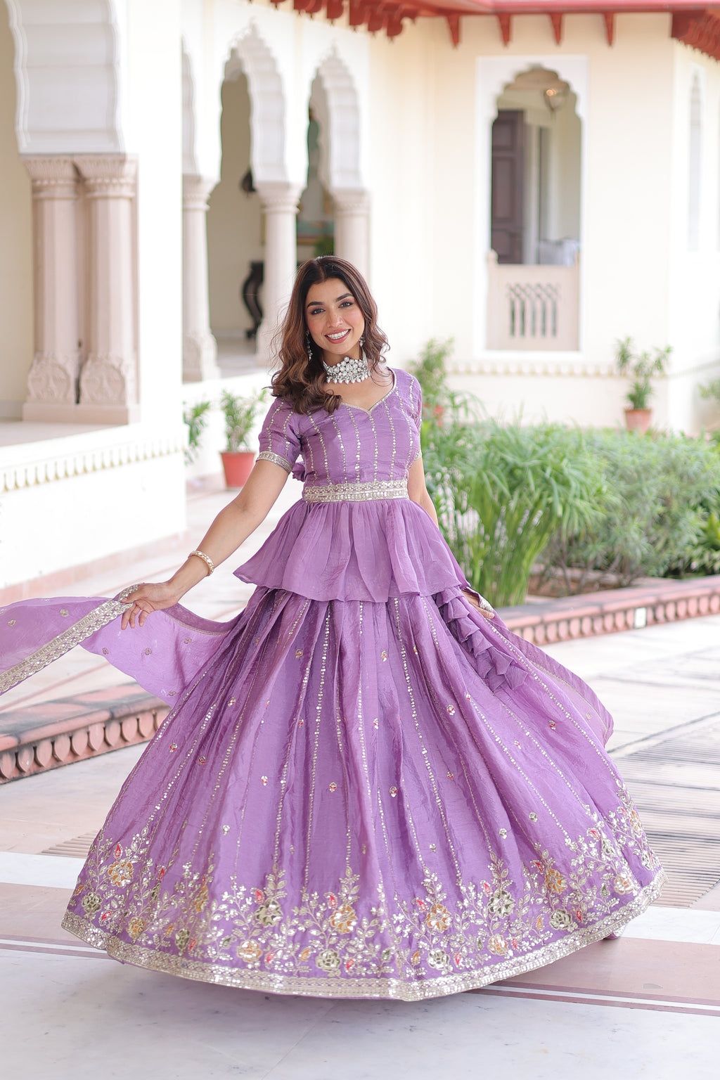 Nimi Lavender Color Gold Crush Embroidery Zari Sequins Work Lehenga Choli