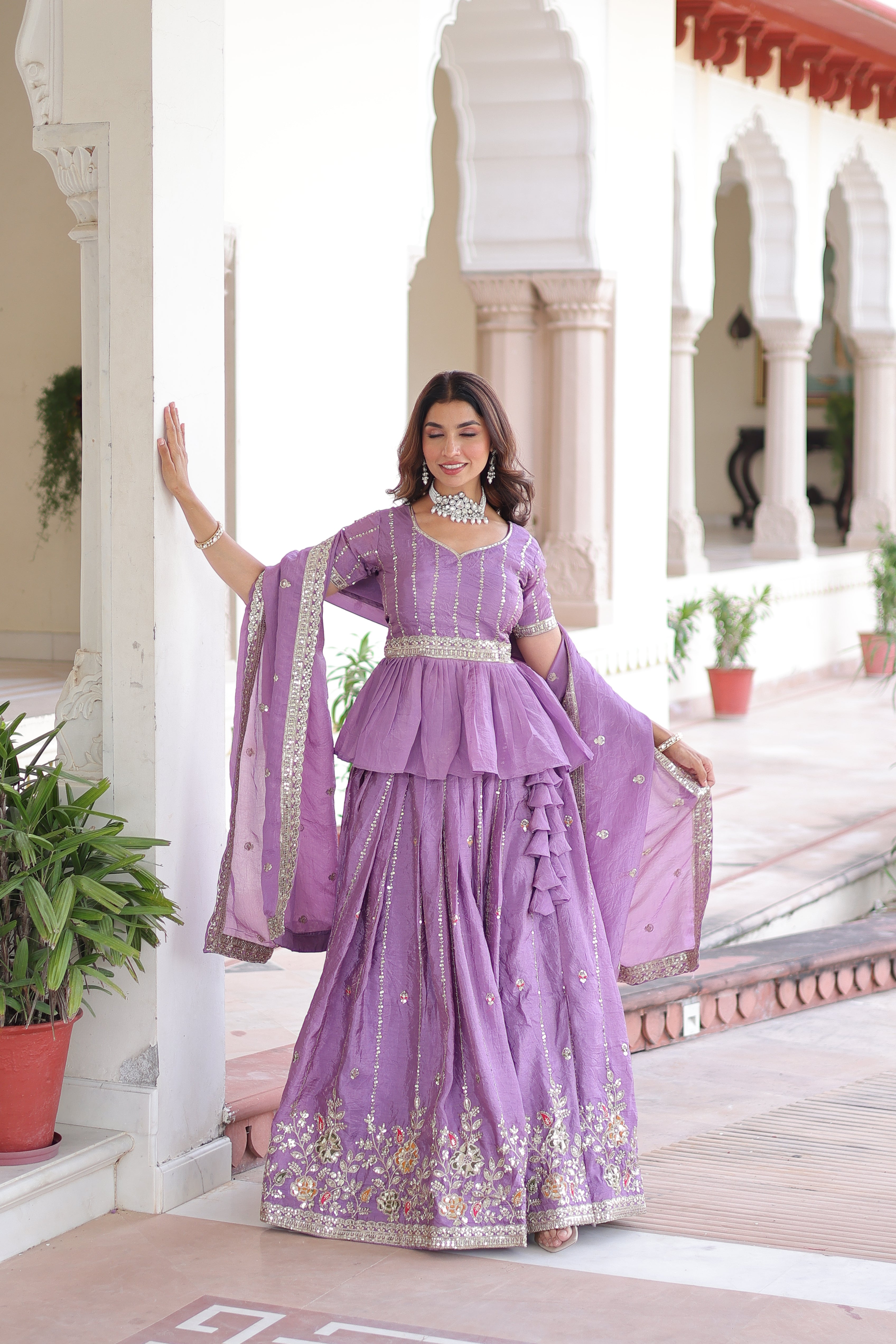 Nimi Lavender Color Gold Crush Embroidery Zari Sequins Work Lehenga Choli