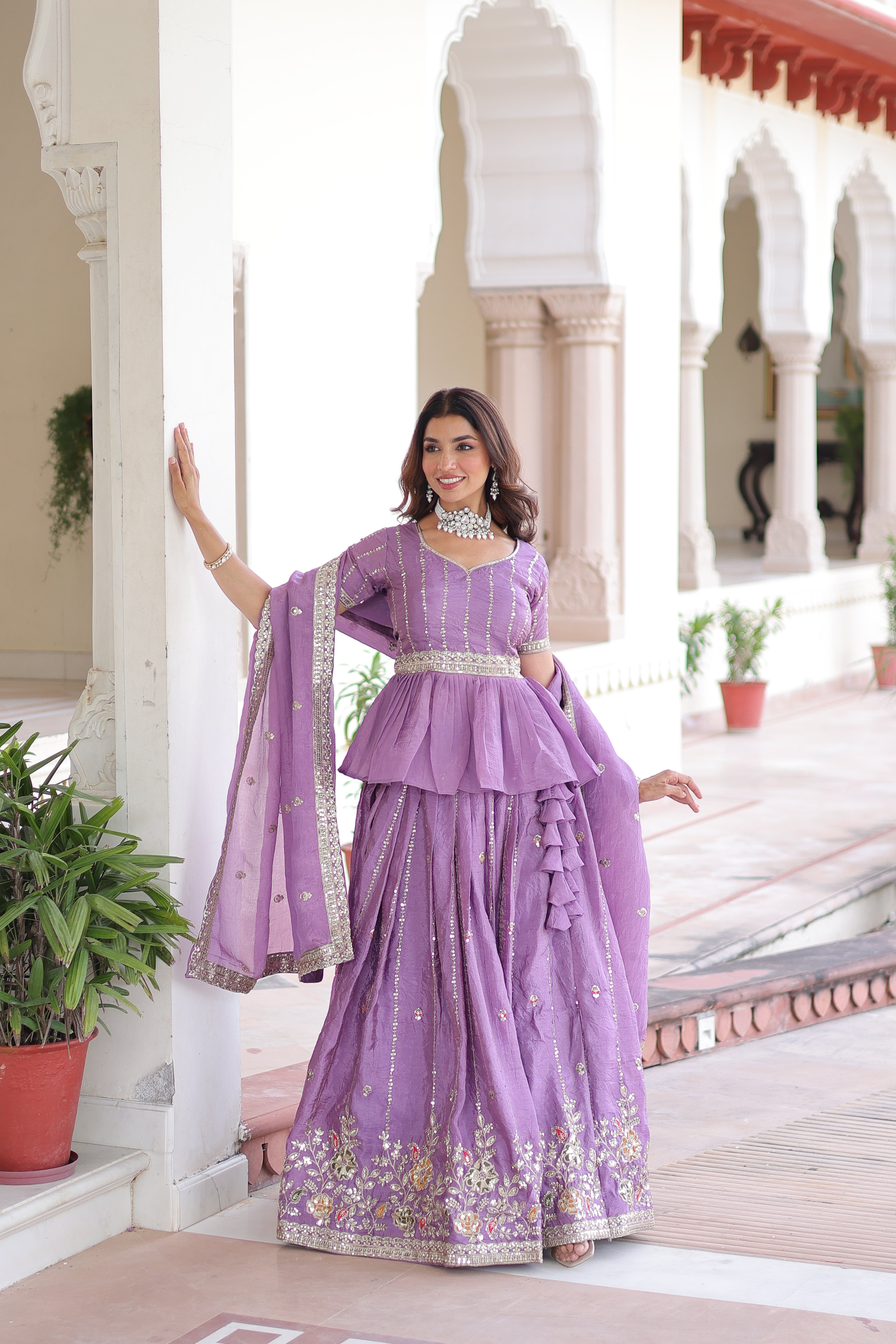 Nimi Lavender Color Gold Crush Embroidery Zari Sequins Work Lehenga Choli