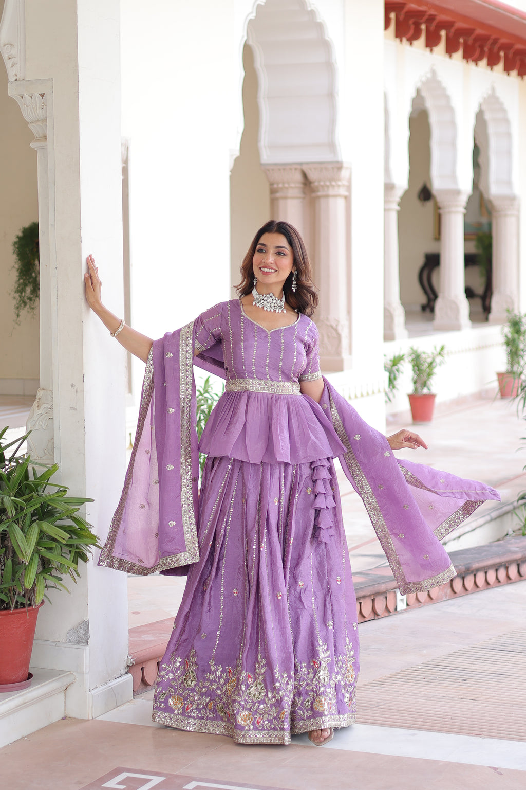 Nimi Lavender Color Gold Crush Embroidery Zari Sequins Work Lehenga Choli