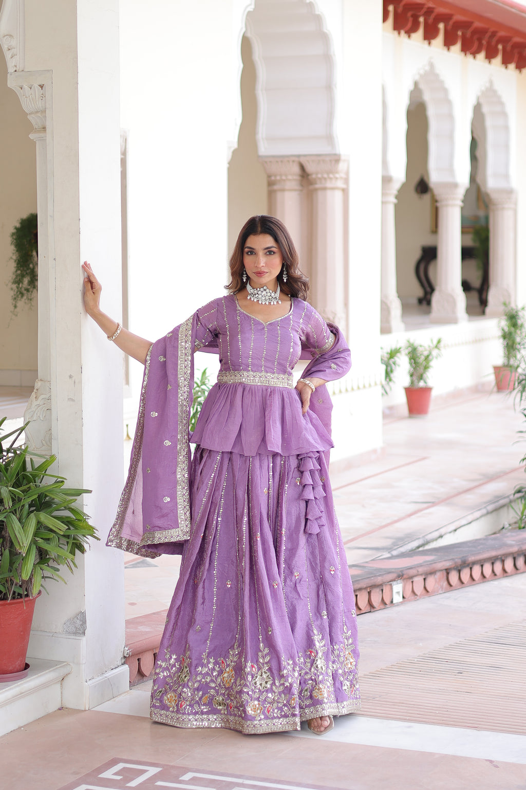 Nimi Lavender Color Gold Crush Embroidery Zari Sequins Work Lehenga Choli
