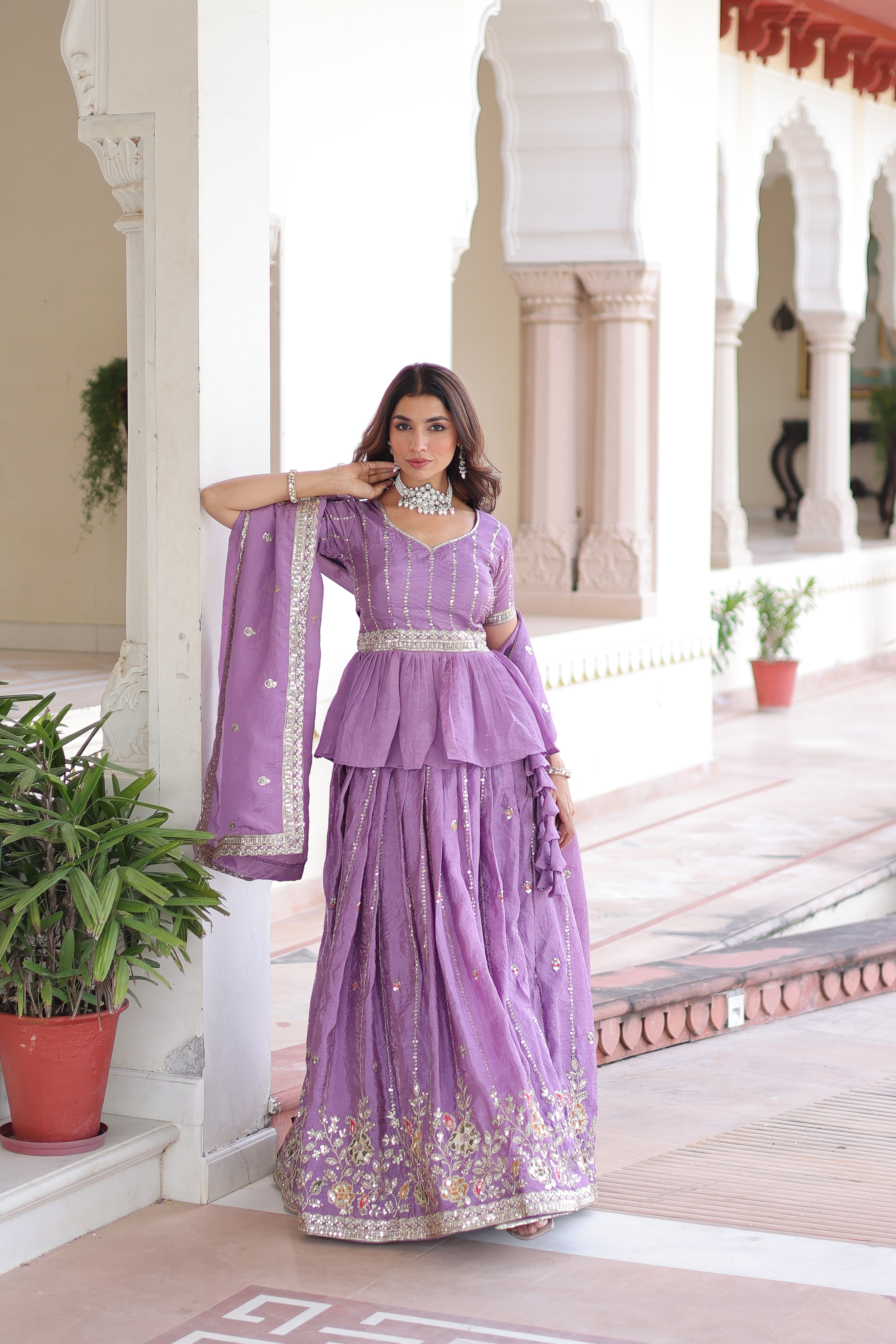 Nimi Lavender Color Gold Crush Embroidery Zari Sequins Work Lehenga Choli