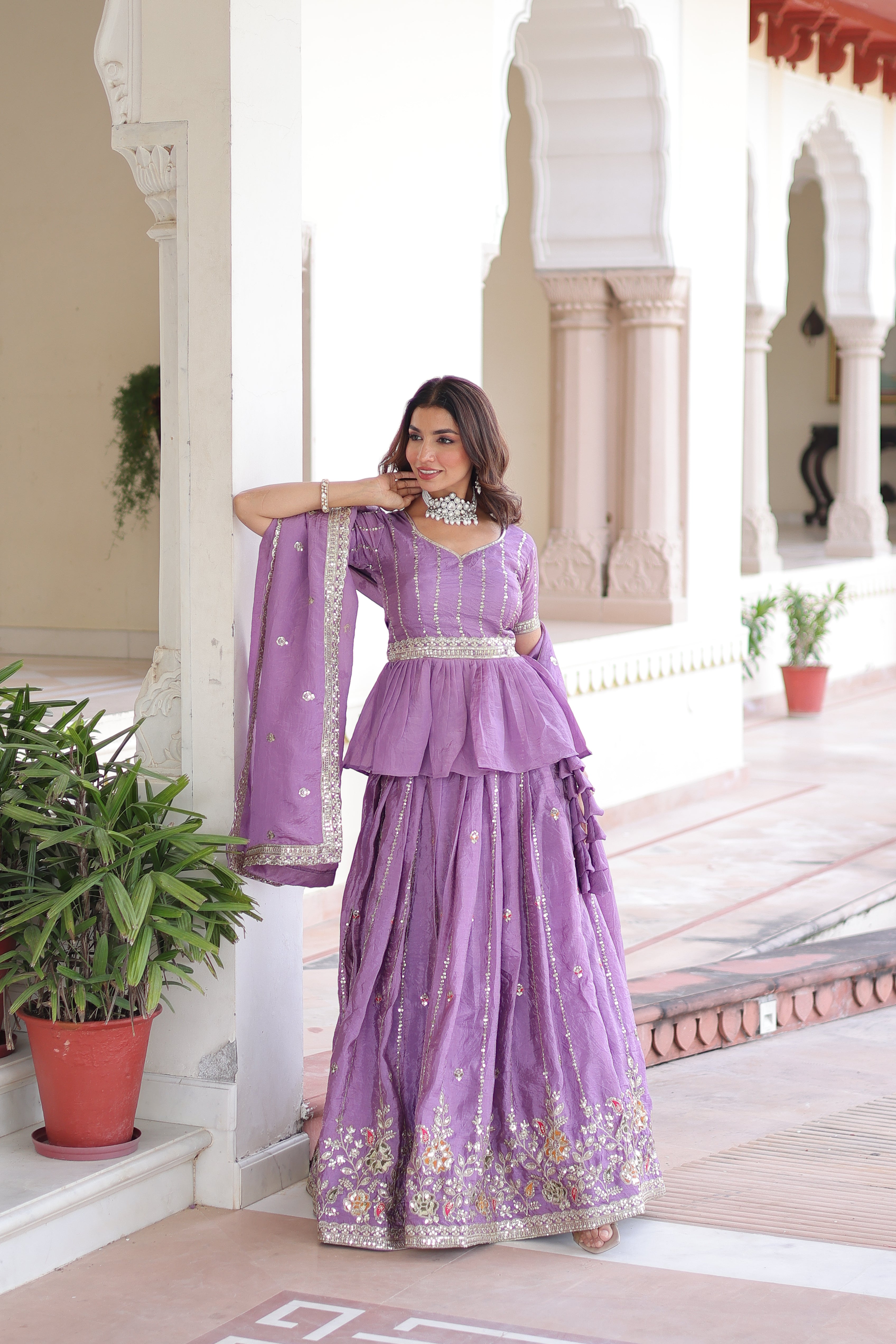 Nimi Lavender Color Gold Crush Embroidery Zari Sequins Work Lehenga Choli