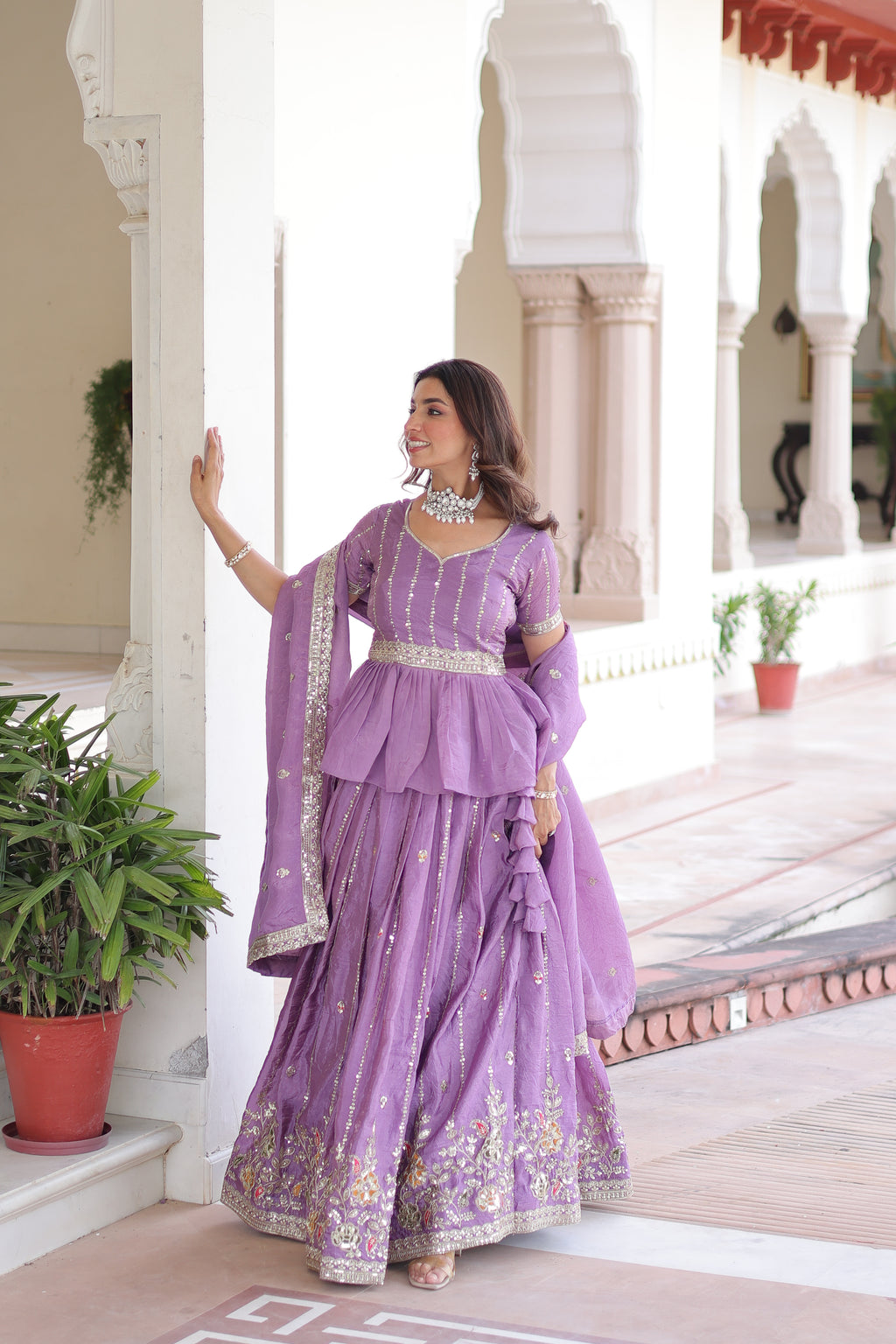 Nimi Lavender Color Gold Crush Embroidery Zari Sequins Work Lehenga Choli