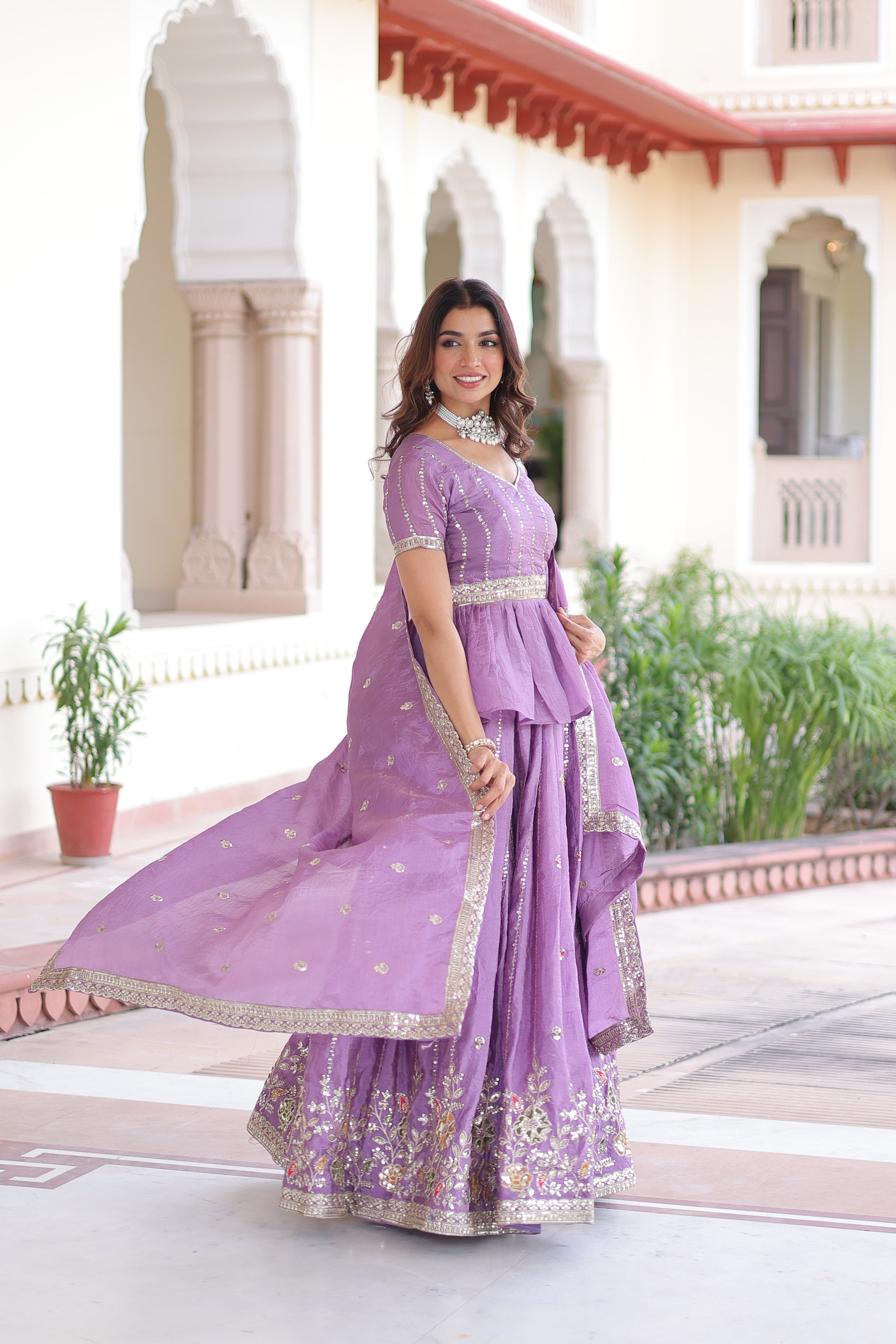Nimi Lavender Color Gold Crush Embroidery Zari Sequins Work Lehenga Choli