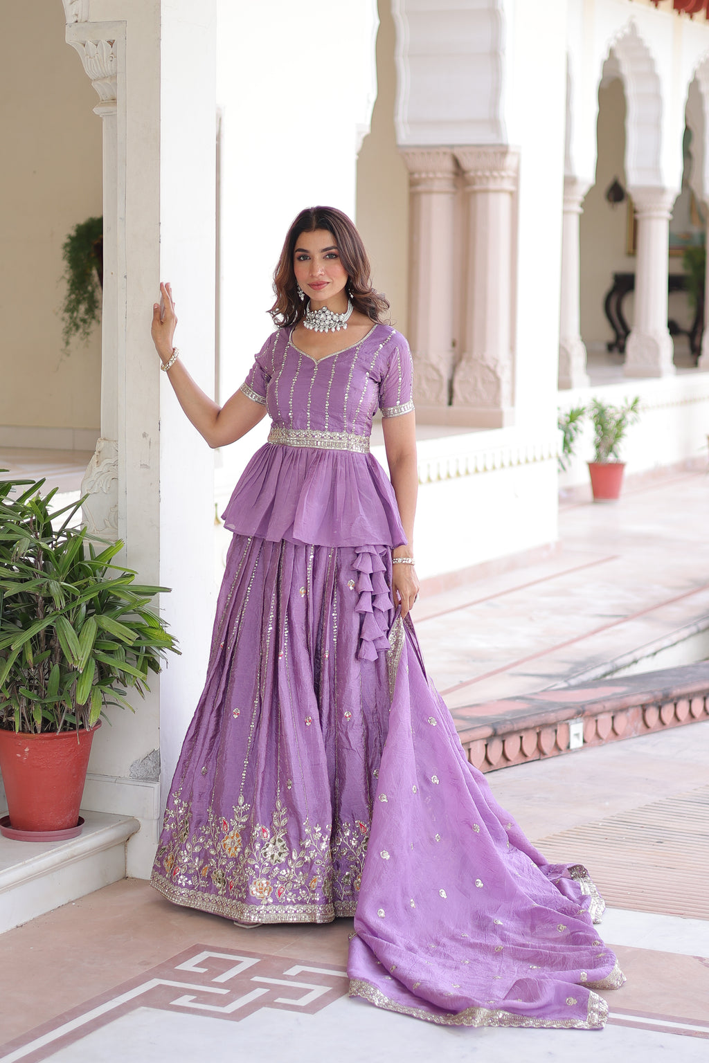 Nimi Lavender Color Gold Crush Embroidery Zari Sequins Work Lehenga Choli