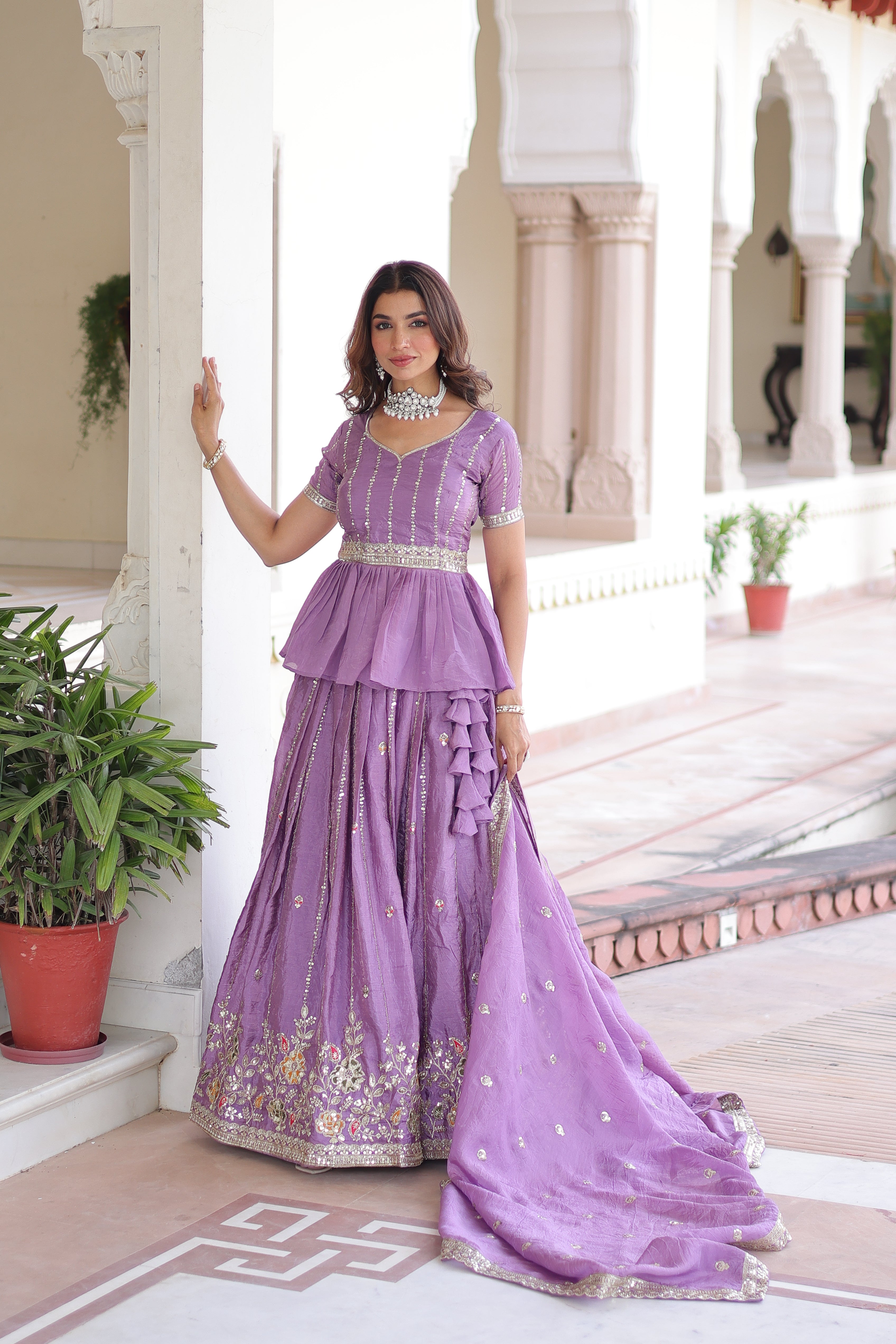 Nimi Lavender Color Gold Crush Embroidery Zari Sequins Work Lehenga Choli