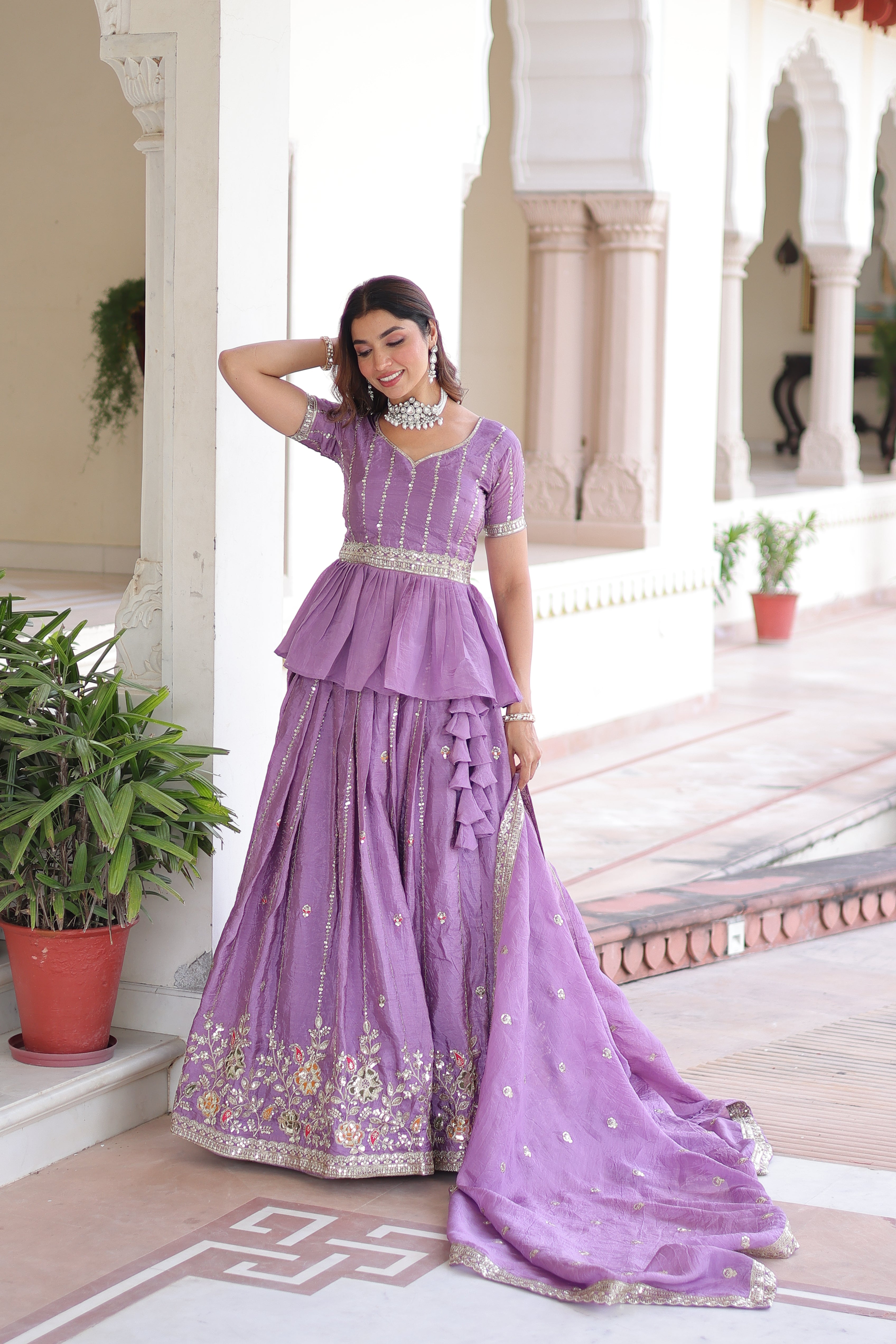 Nimi Lavender Color Gold Crush Embroidery Zari Sequins Work Lehenga Choli