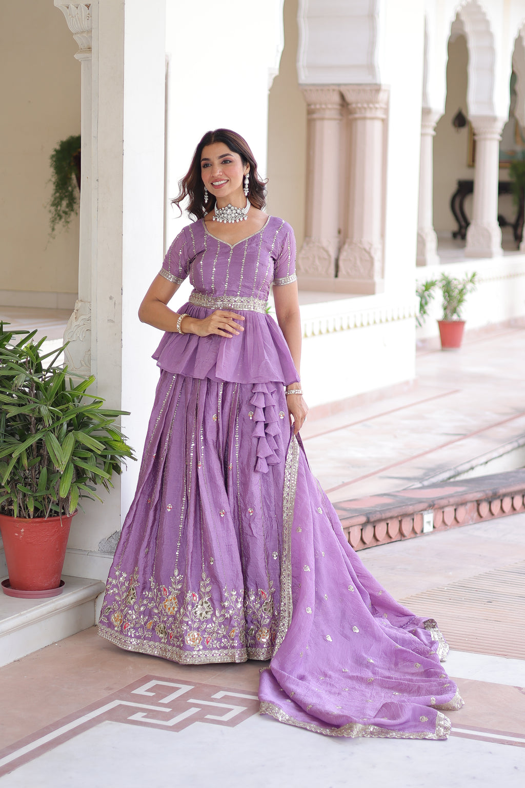 Nimi Lavender Color Gold Crush Embroidery Zari Sequins Work Lehenga Choli