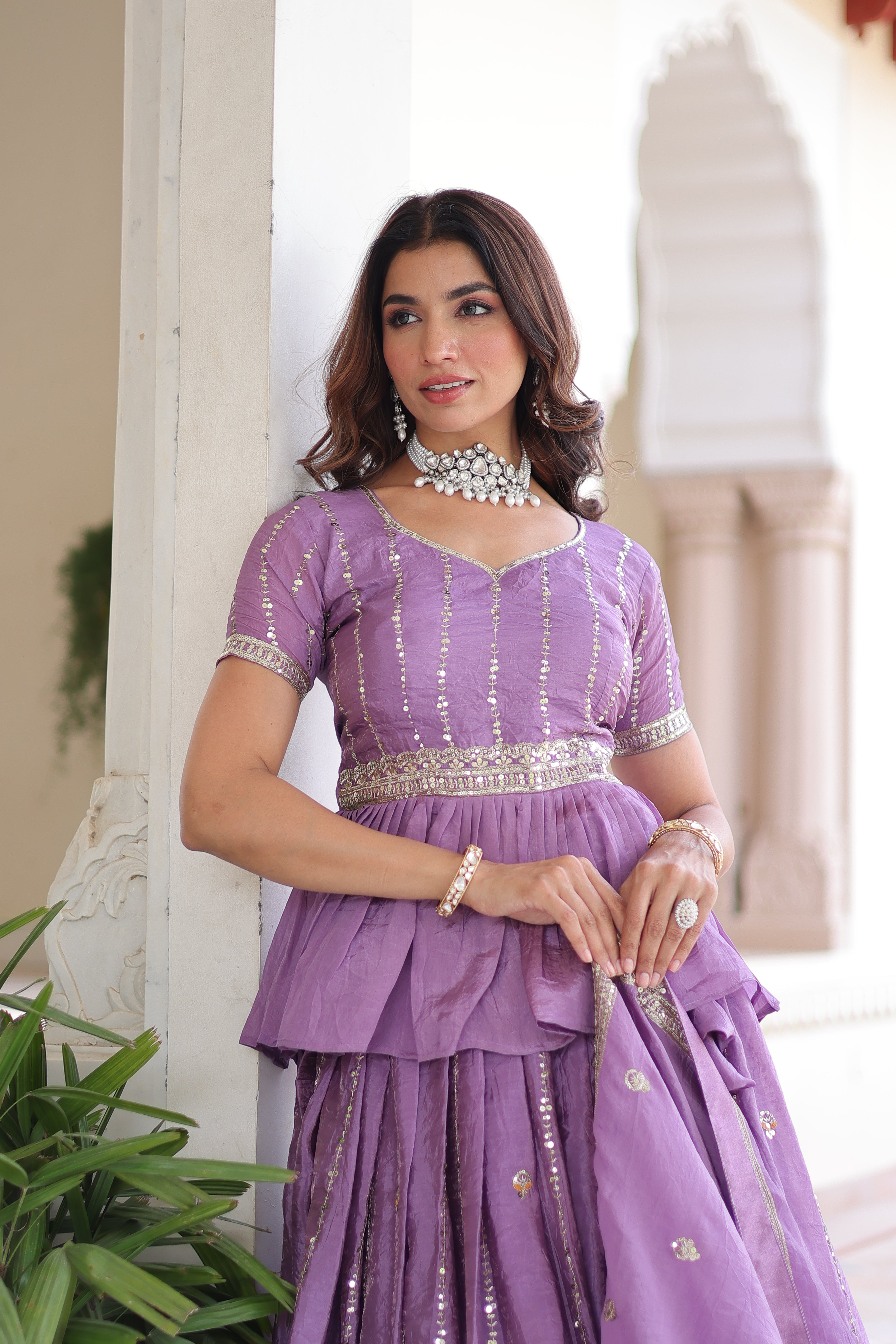 Nimi Lavender Color Gold Crush Embroidery Zari Sequins Work Lehenga Choli